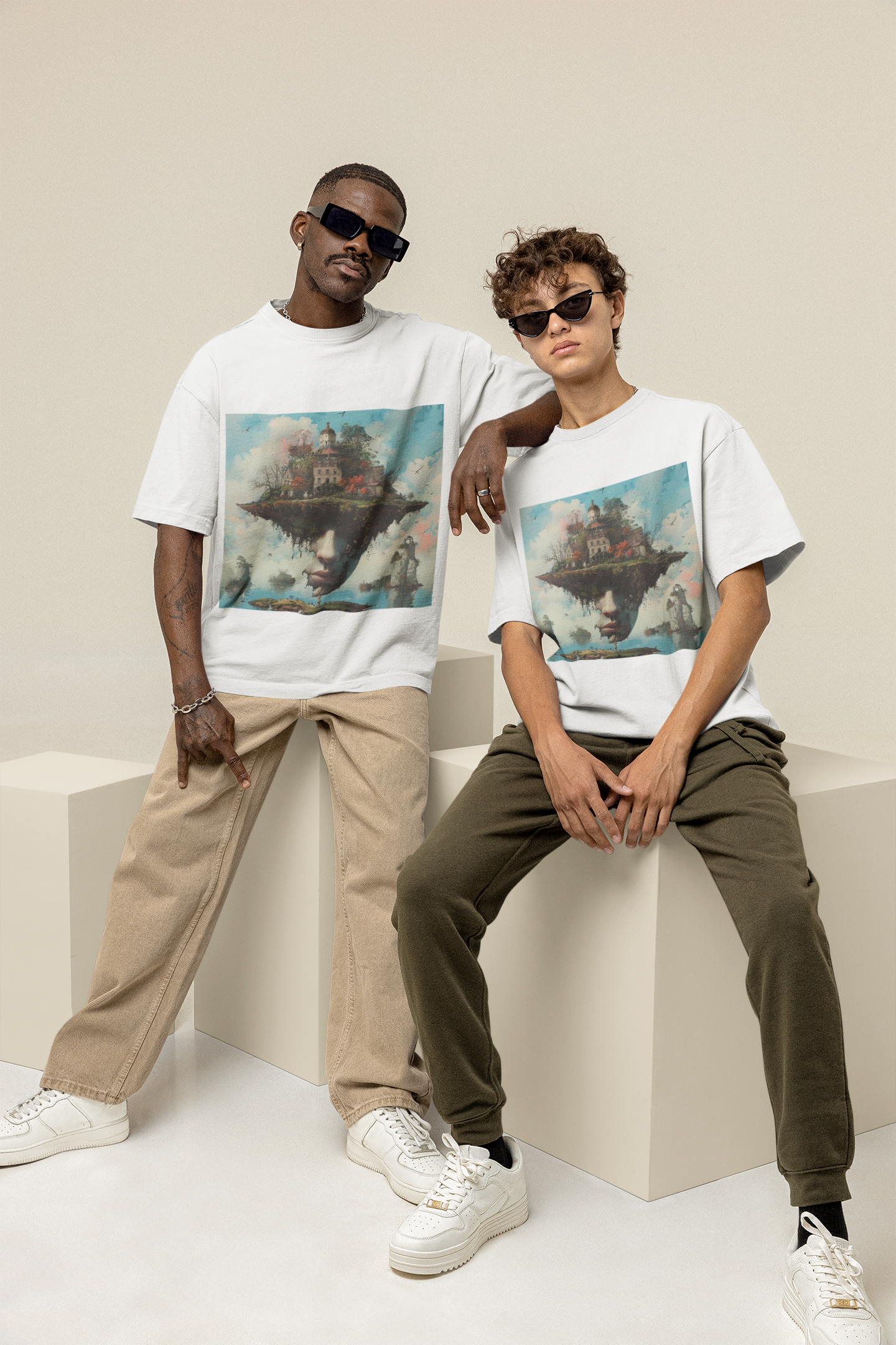 GOODLUCK Oversized T-Shirt – Skyline Dreams (White & Black Edition)