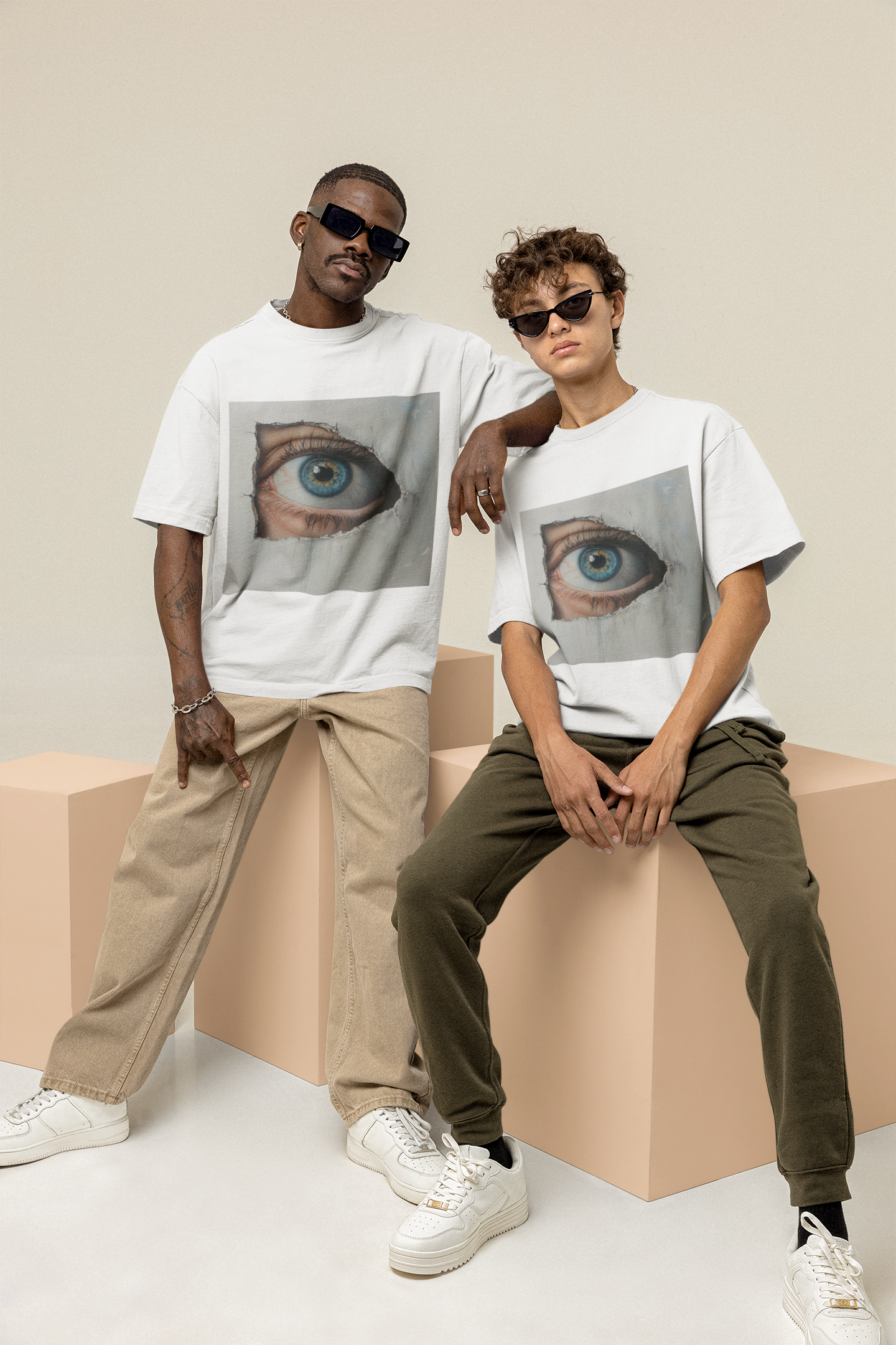 GOODLUCK Oversized T-Shirt โ The Eye Never Sleeps (White & Black Edition)