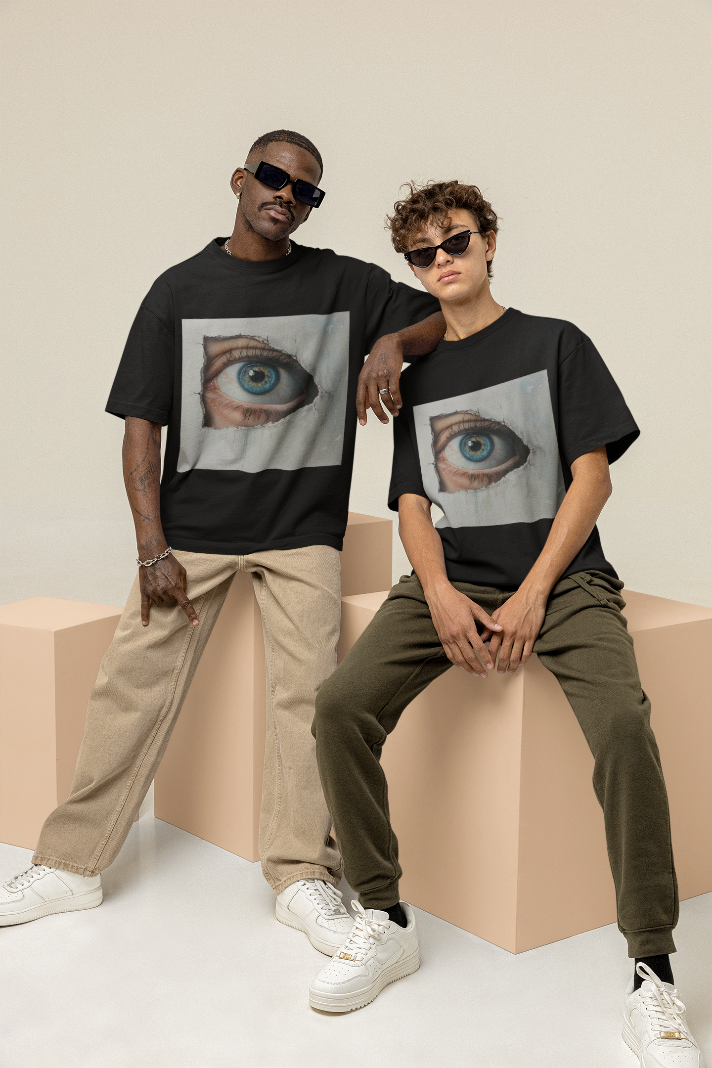 GOODLUCK Oversized T-Shirt โ The Eye Never Sleeps (White & Black Edition)