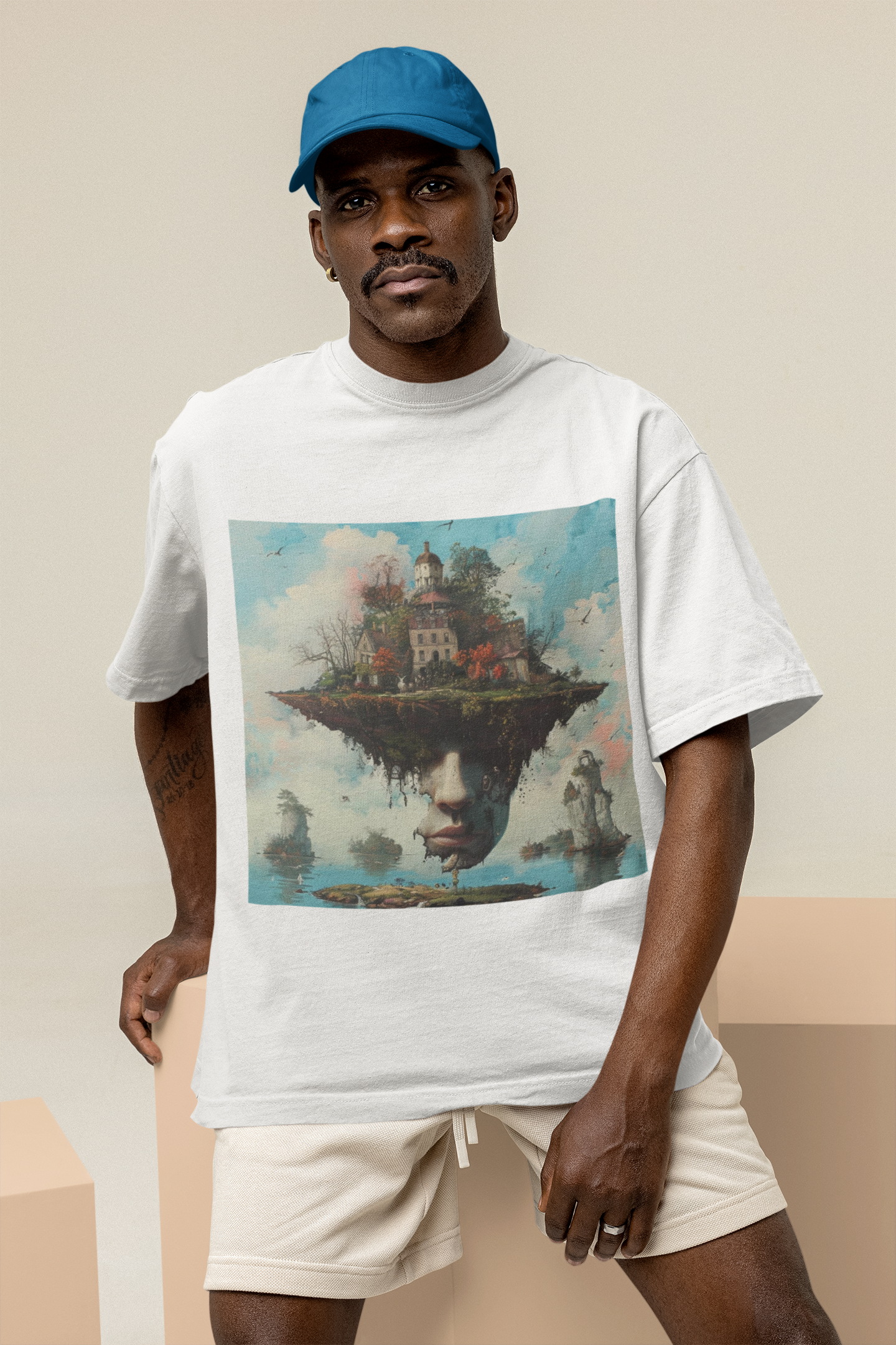 GOODLUCK Oversized T-Shirt – Skyline Dreams (White & Black Edition)