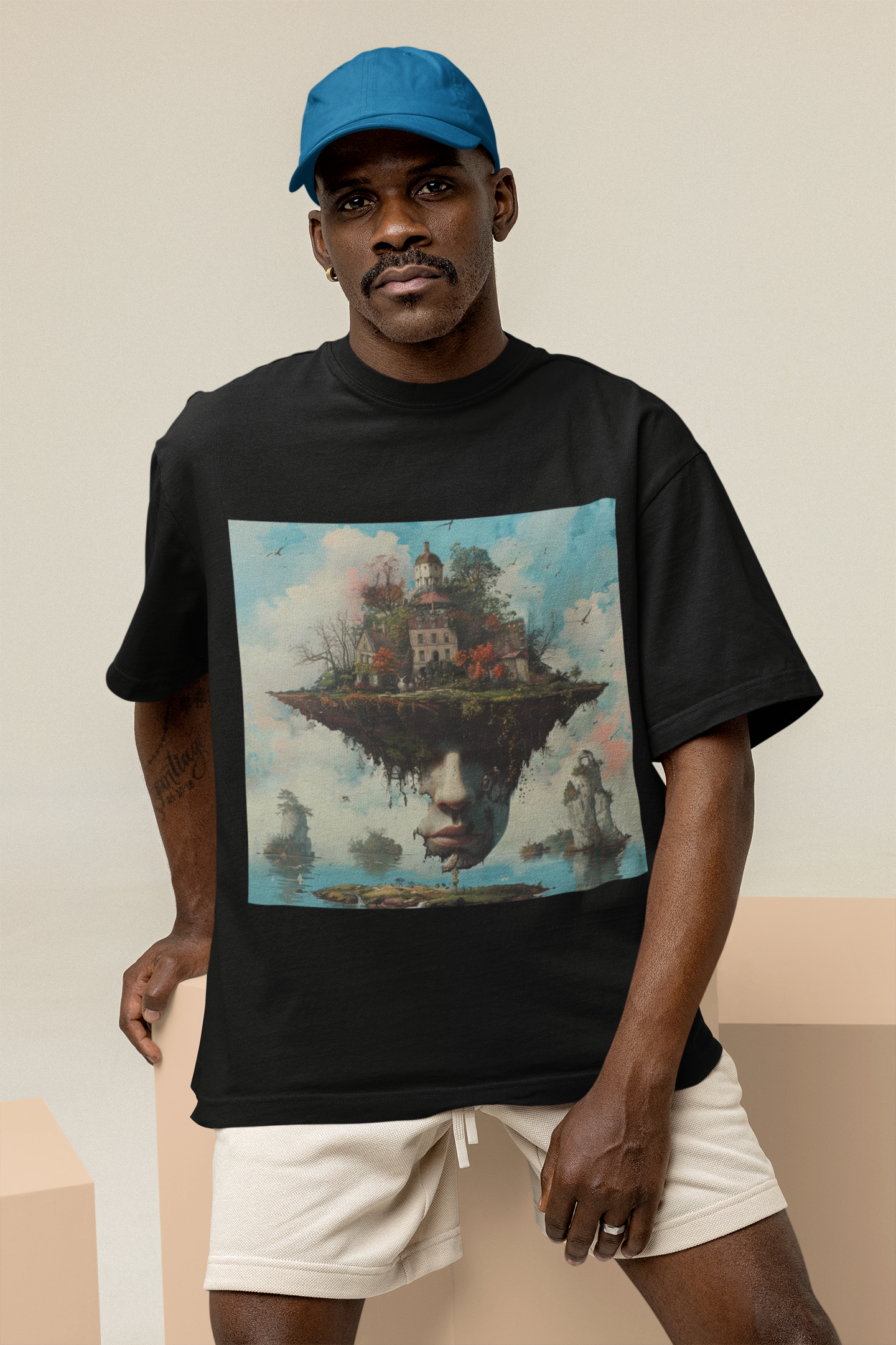 GOODLUCK Oversized T-Shirt – Skyline Dreams (White & Black Edition)