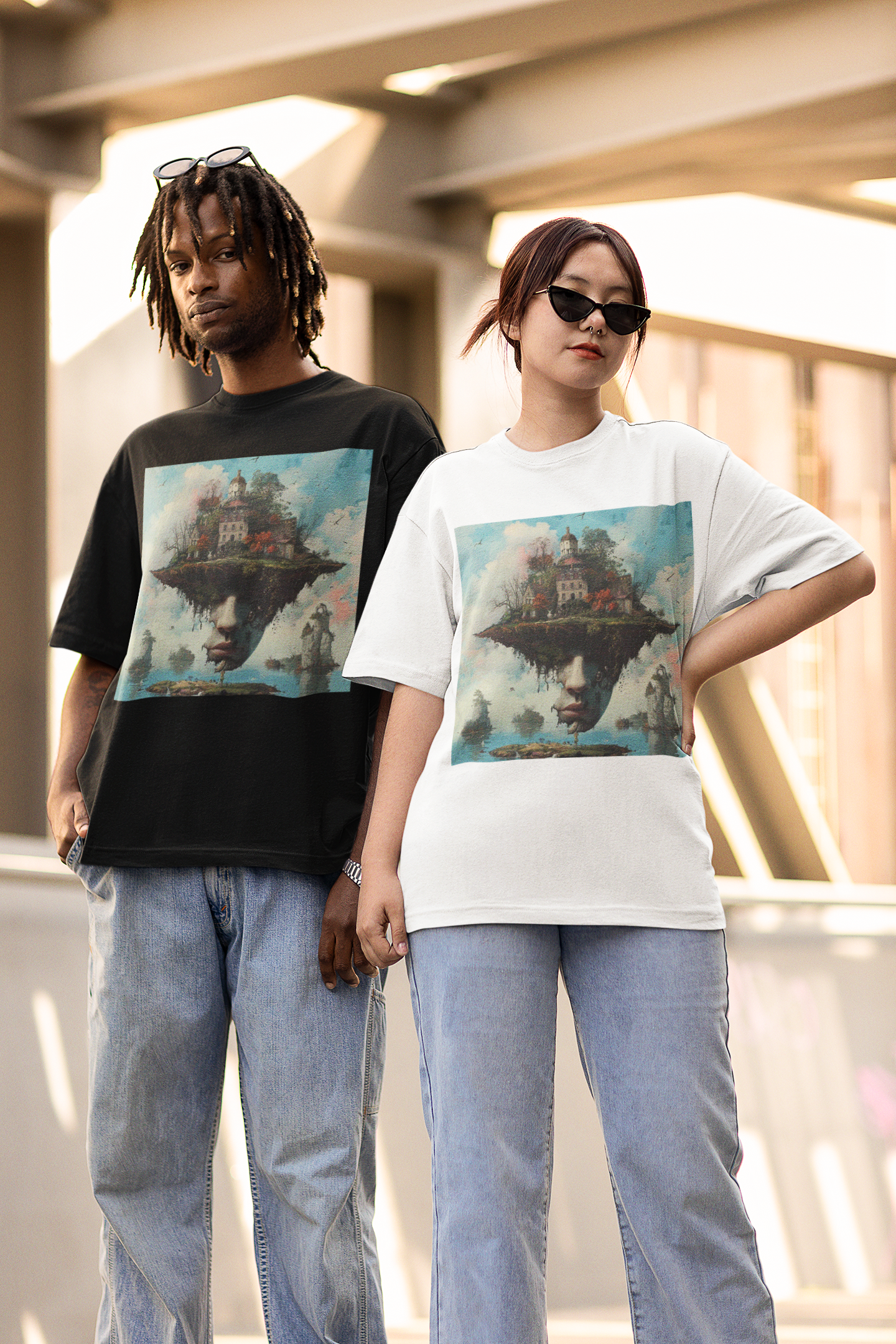 GOODLUCK Oversized T-Shirt – Skyline Dreams (White & Black Edition)