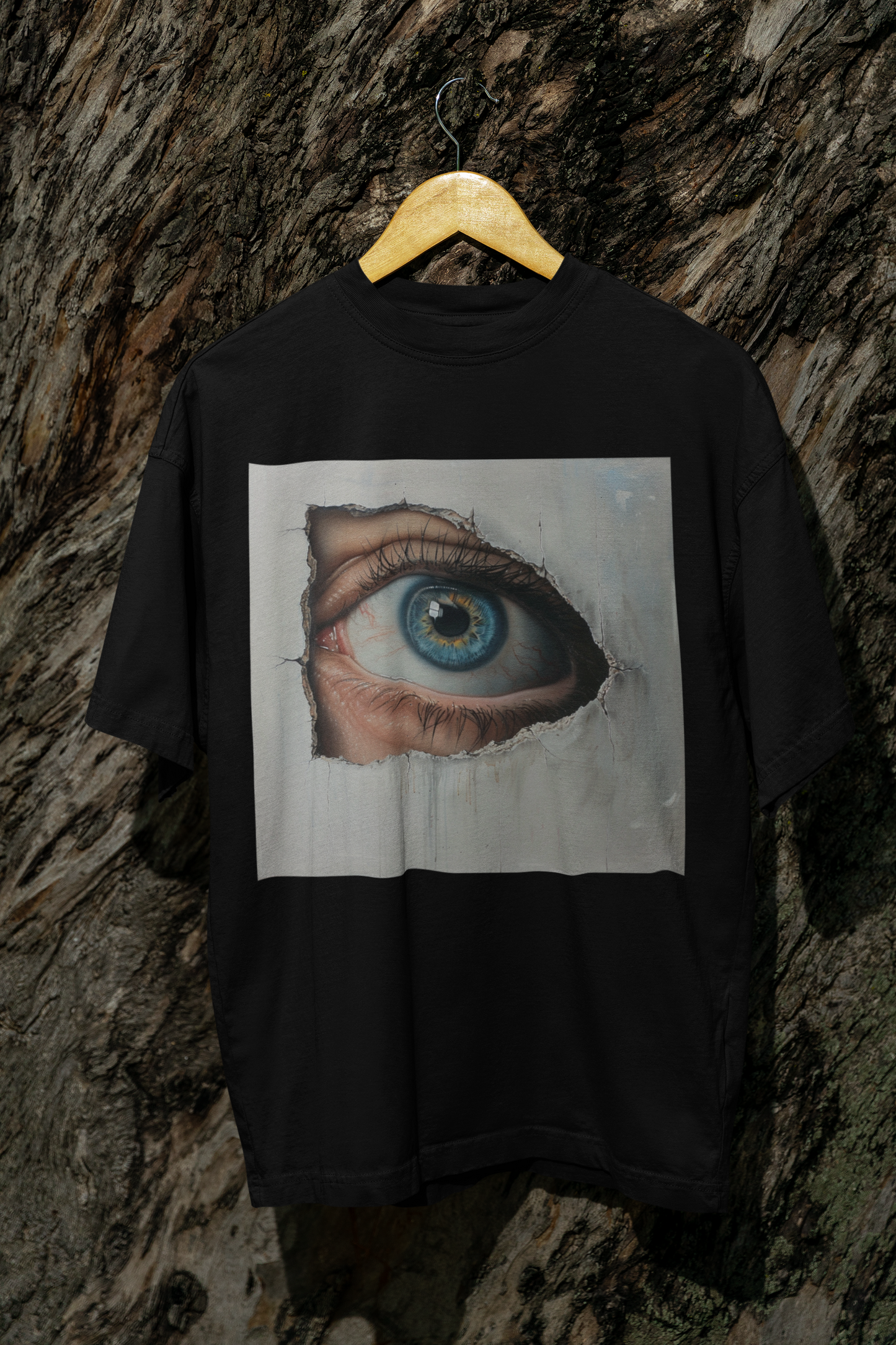 GOODLUCK Oversized T-Shirt โ The Eye Never Sleeps (White & Black Edition)