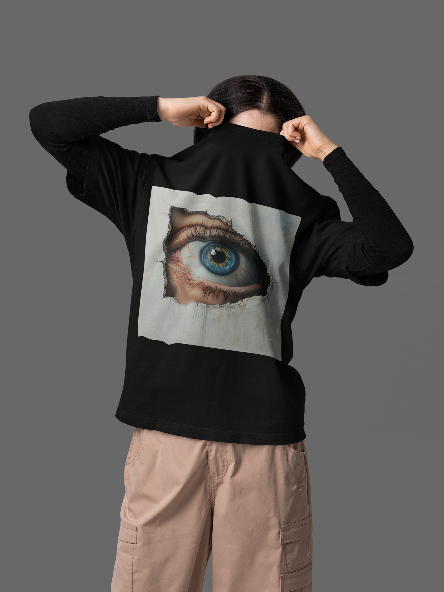 GOODLUCK Oversized T-Shirt โ The Eye Never Sleeps (White & Black Edition)
