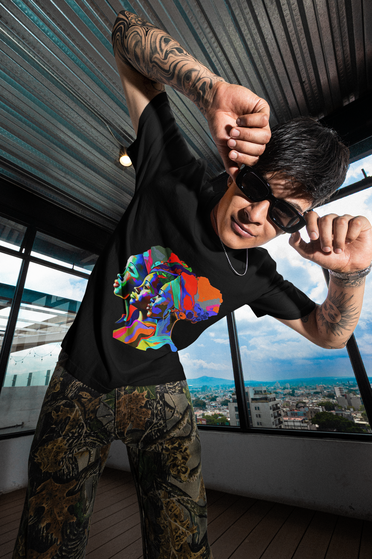 GOODLUCK Oversized Tee – Motherland Spectrum (White & Black Edition)