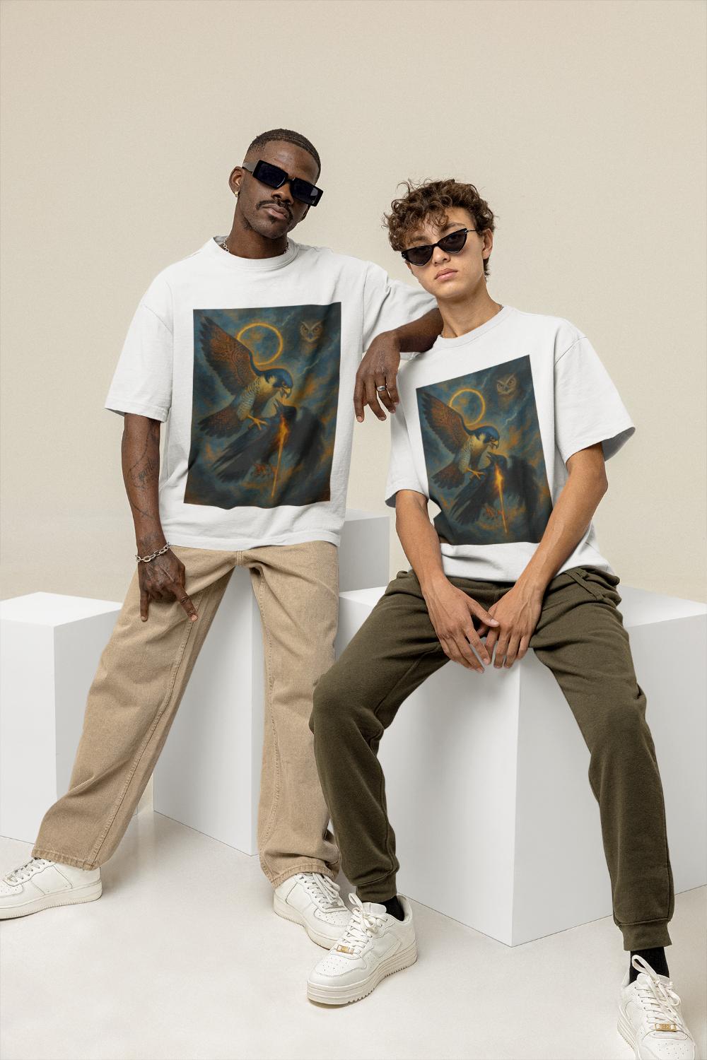 GOODLUCK Oversized Tee – Eagle & Owl: Fire of the Sky (Black & White Edition)