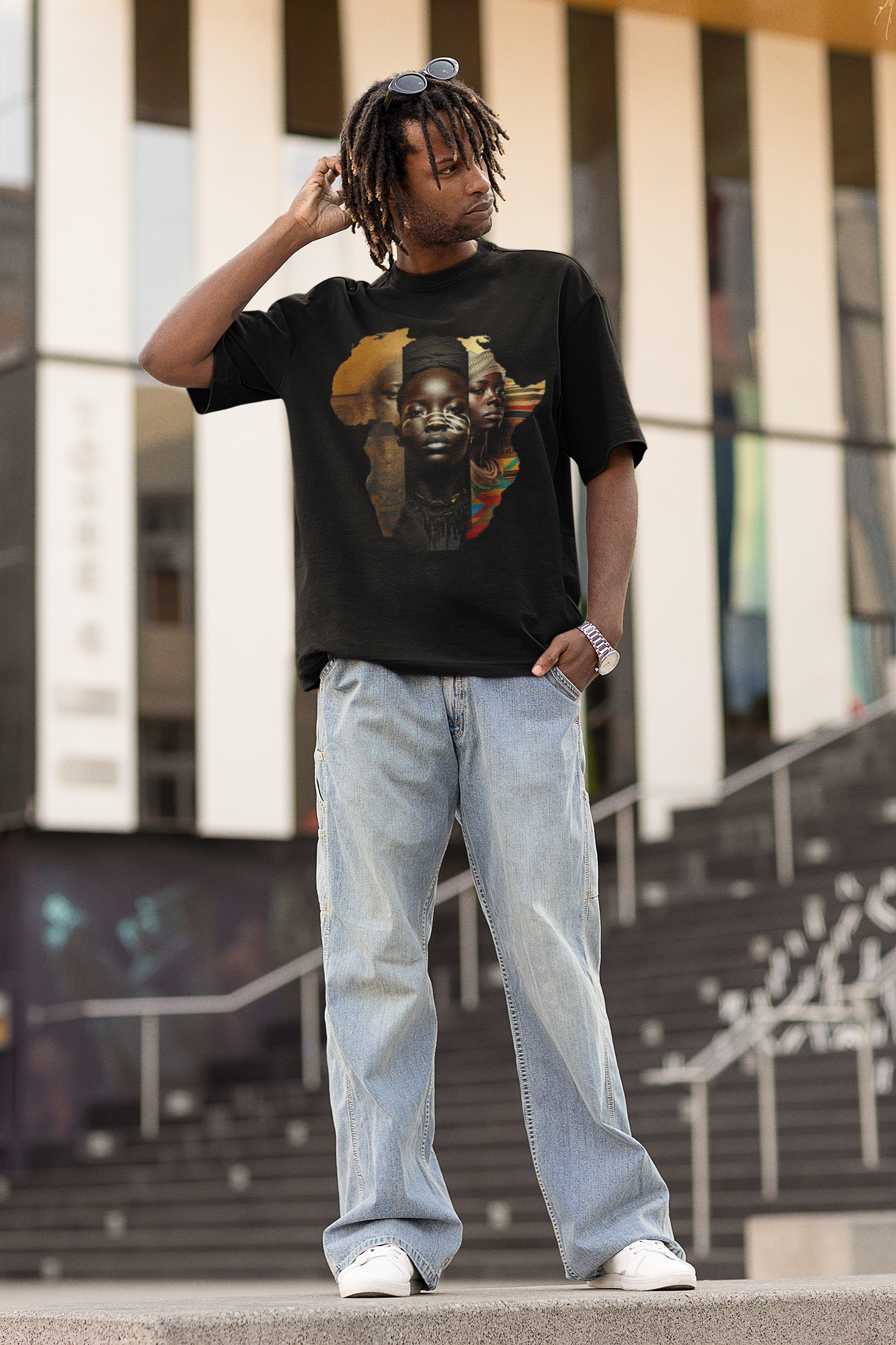 GOODLUCK Oversized Tee – Motherland Vision (White & Black Edition)