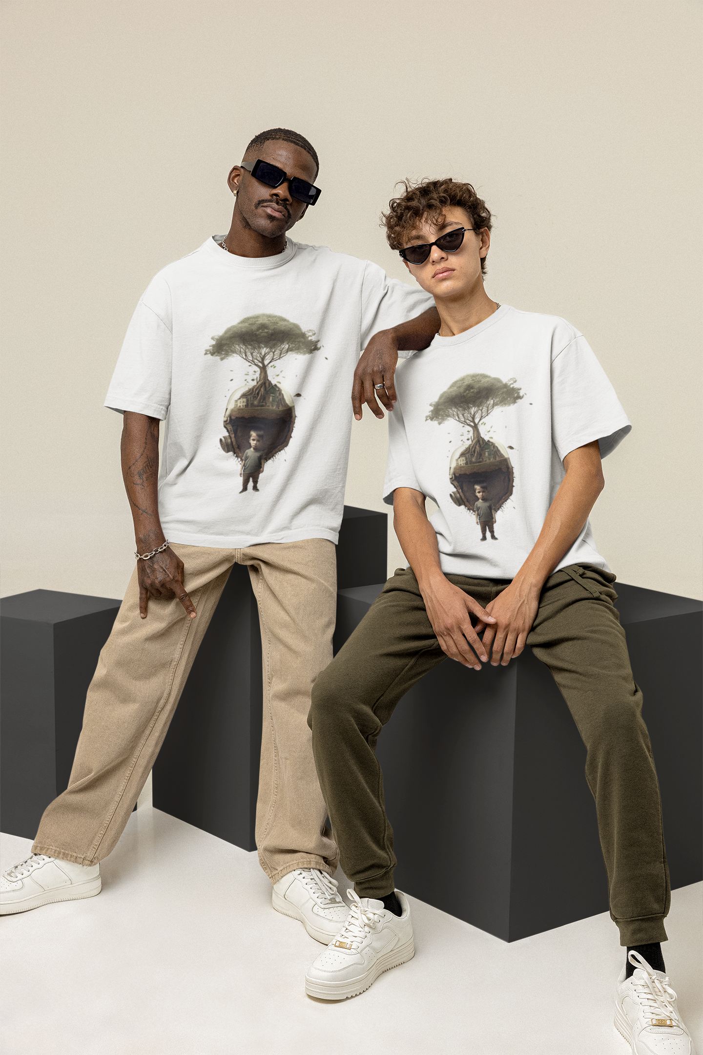 GOODLUCK Oversized Tee β Roots of Wisdom (White & Black Edition)