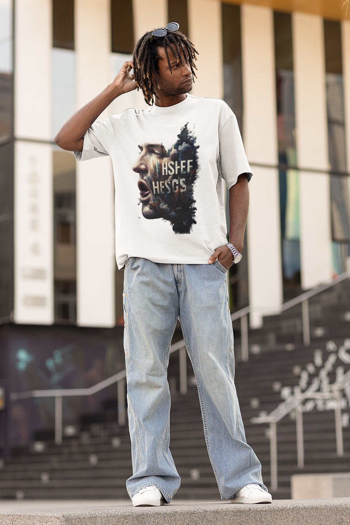 GOODLUCK Oversized Tee – Voice of the Streets (White Edition)
