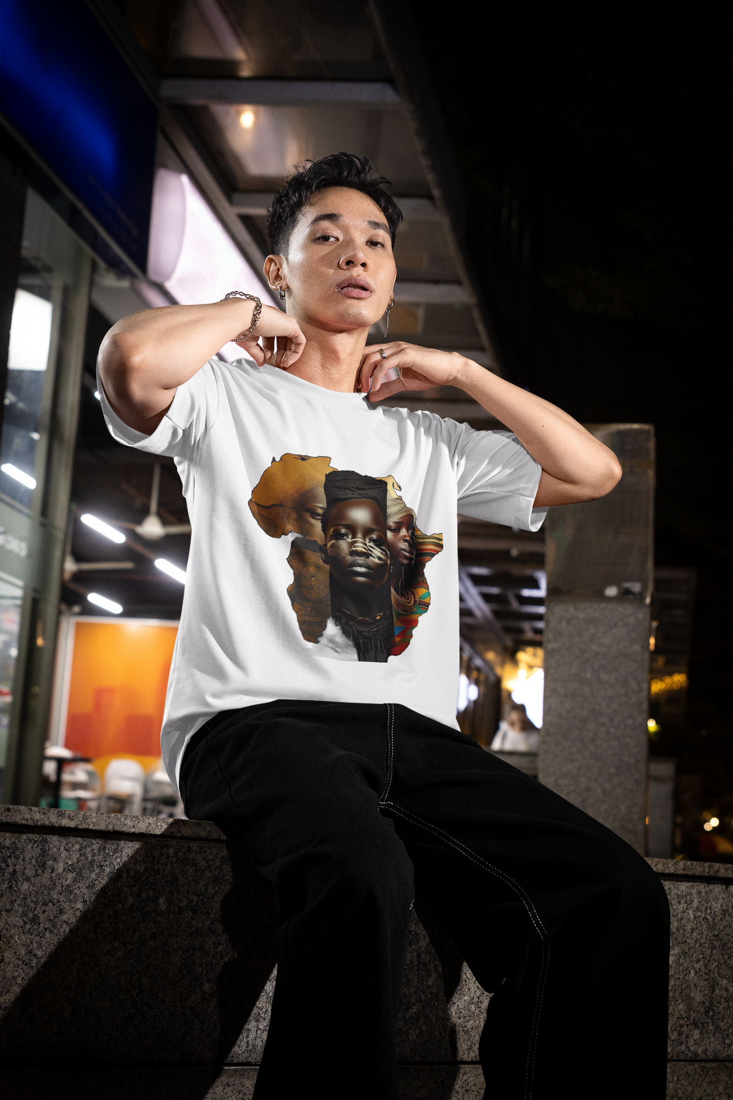 GOODLUCK Oversized Tee – Motherland Vision (White & Black Edition)