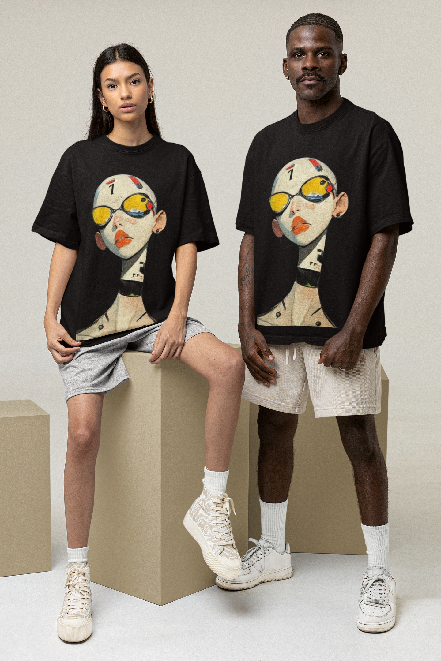 GOODLUCK Oversized Tee – Cyber Face (Black Edition)