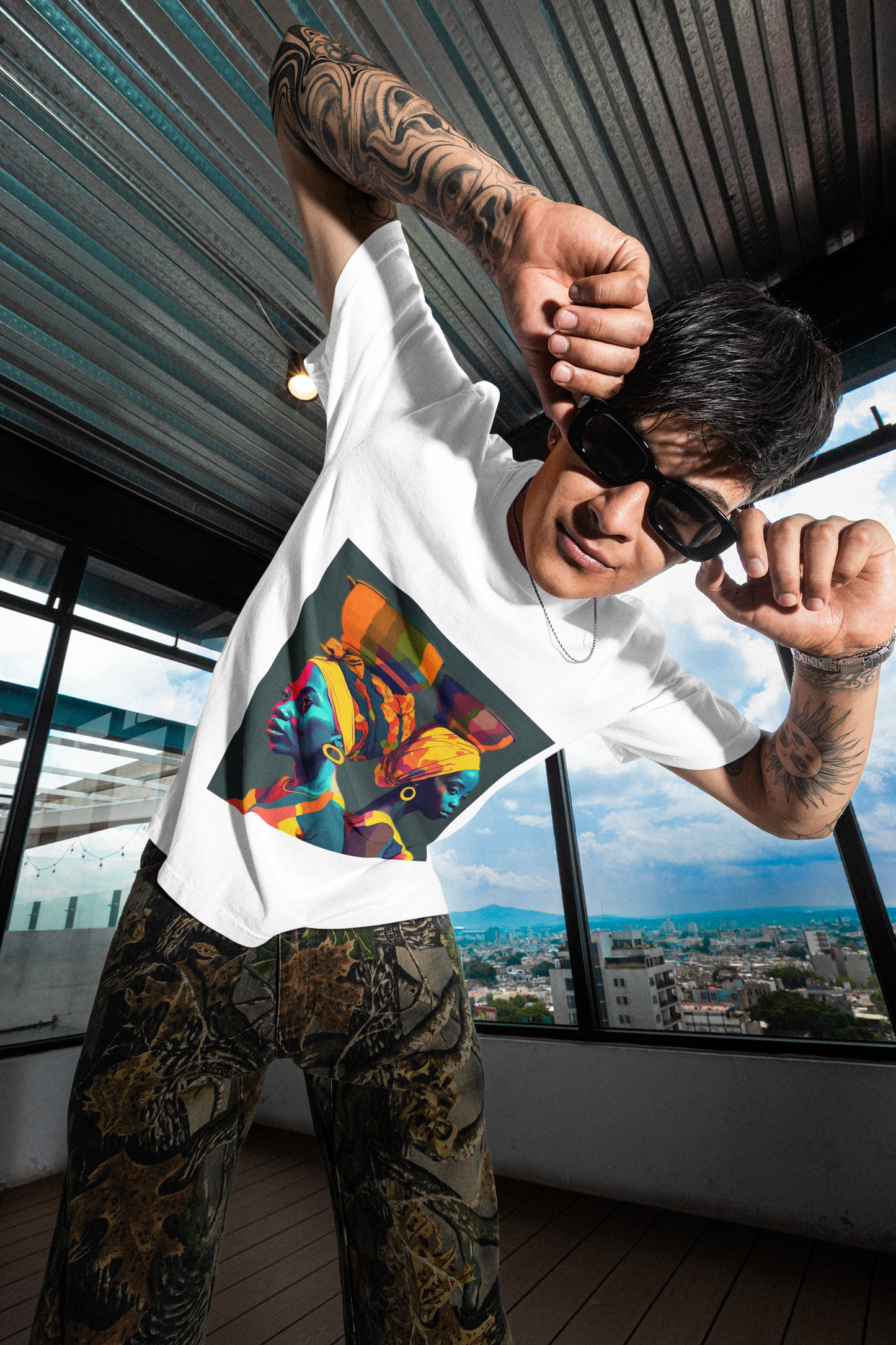 GOODLUCK Oversized Tee – Motherland Queens (Black & White Edition)