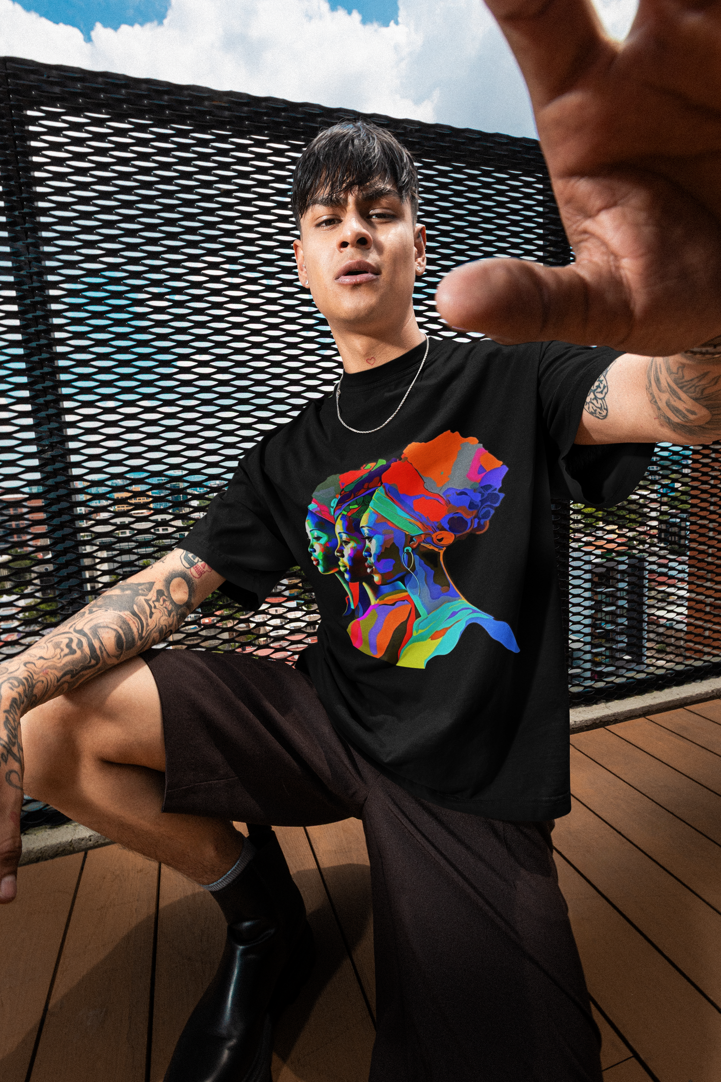 GOODLUCK Oversized Tee – Motherland Spectrum (White & Black Edition)