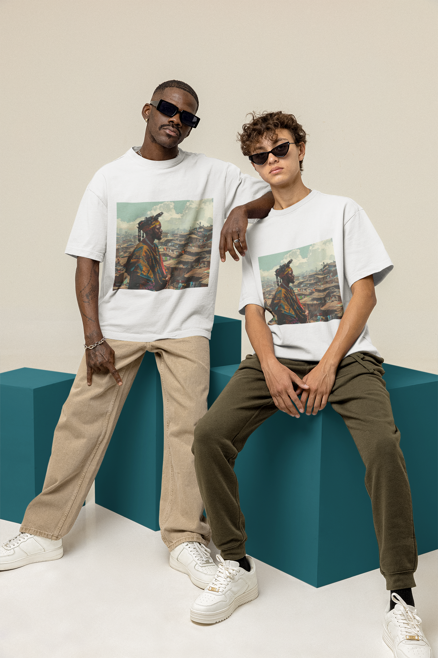 GOODLUCK Oversized Tee ā Urban Guardian (Black & White Edition)