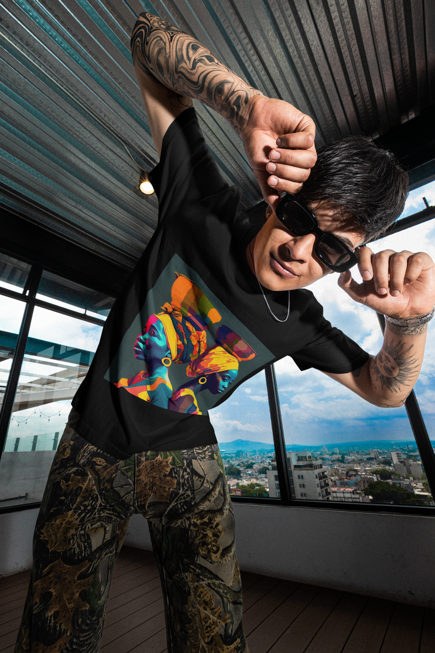 GOODLUCK Oversized Tee – Motherland Queens (Black & White Edition)