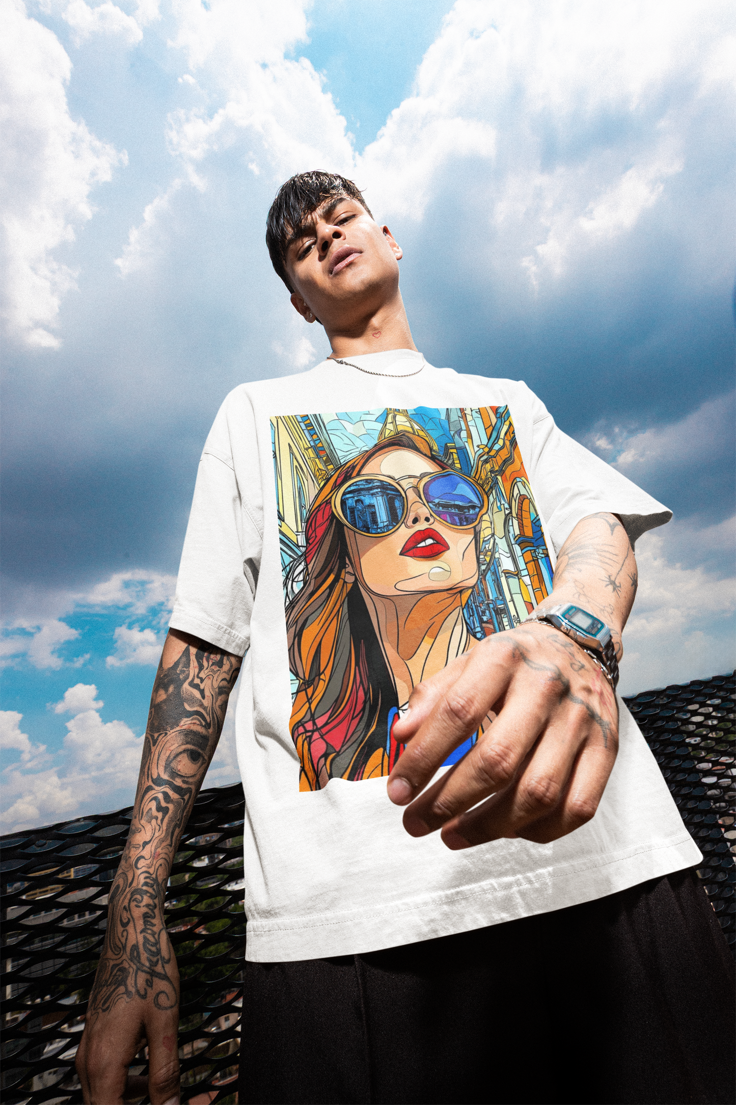 GOODLUCK Oversized Tee – City Reflections (Black & White Editions)