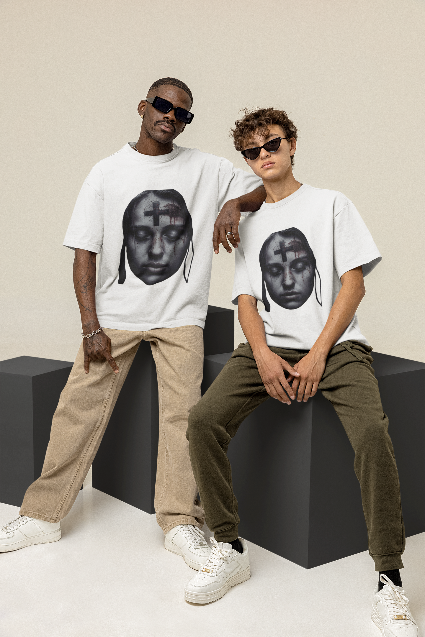 GOODLUCK Oversized Tee ā Witness of the Cross (Black & White Edition)