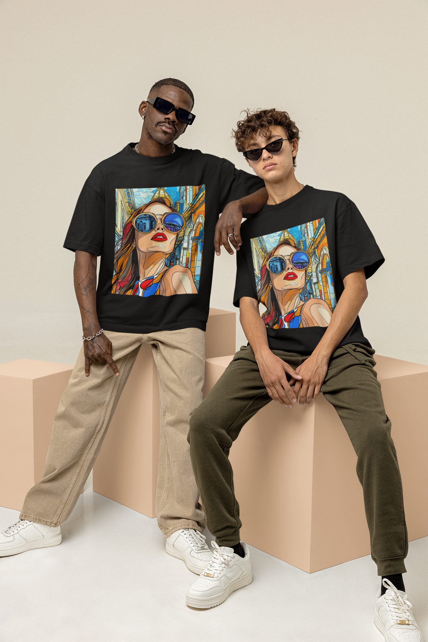 GOODLUCK Oversized Tee – City Reflections (Black & White Editions)