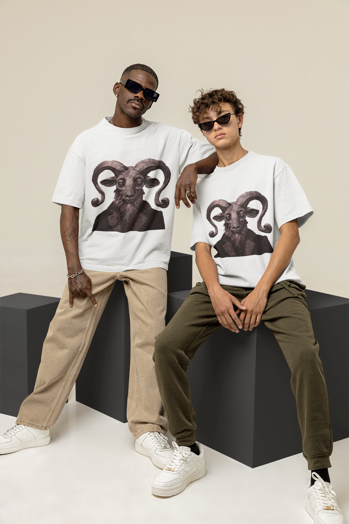 GOODLUCK Oversized Tee ā The Horned Witness (White Edition)