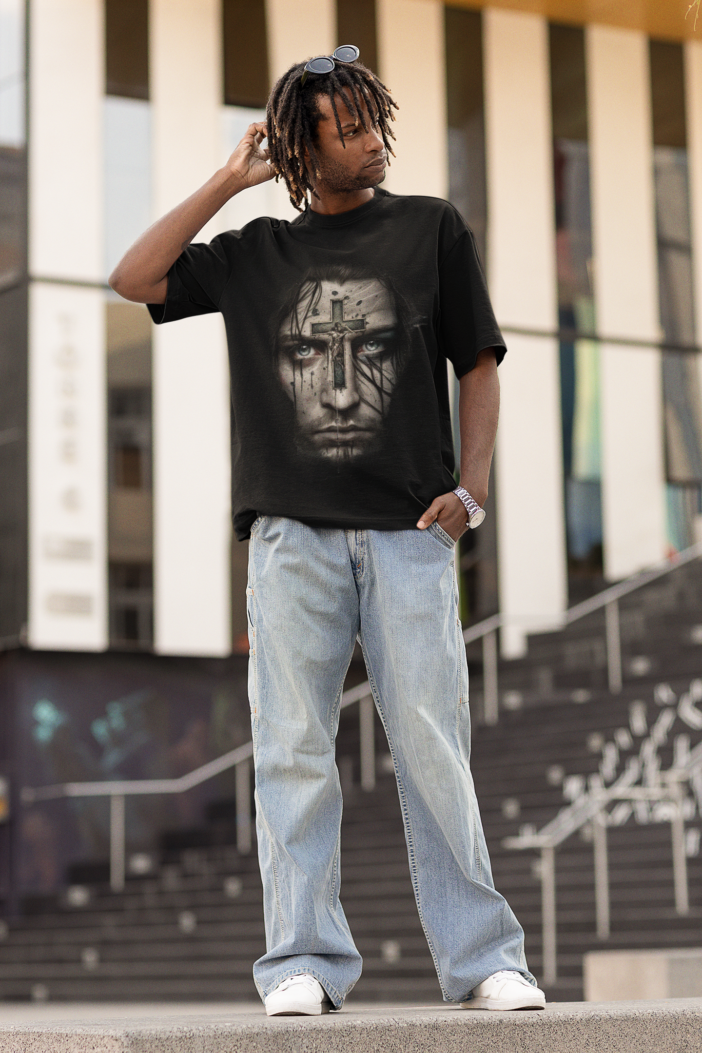 GOODLUCK Oversized Tee – Cross Witness (Black Edition)