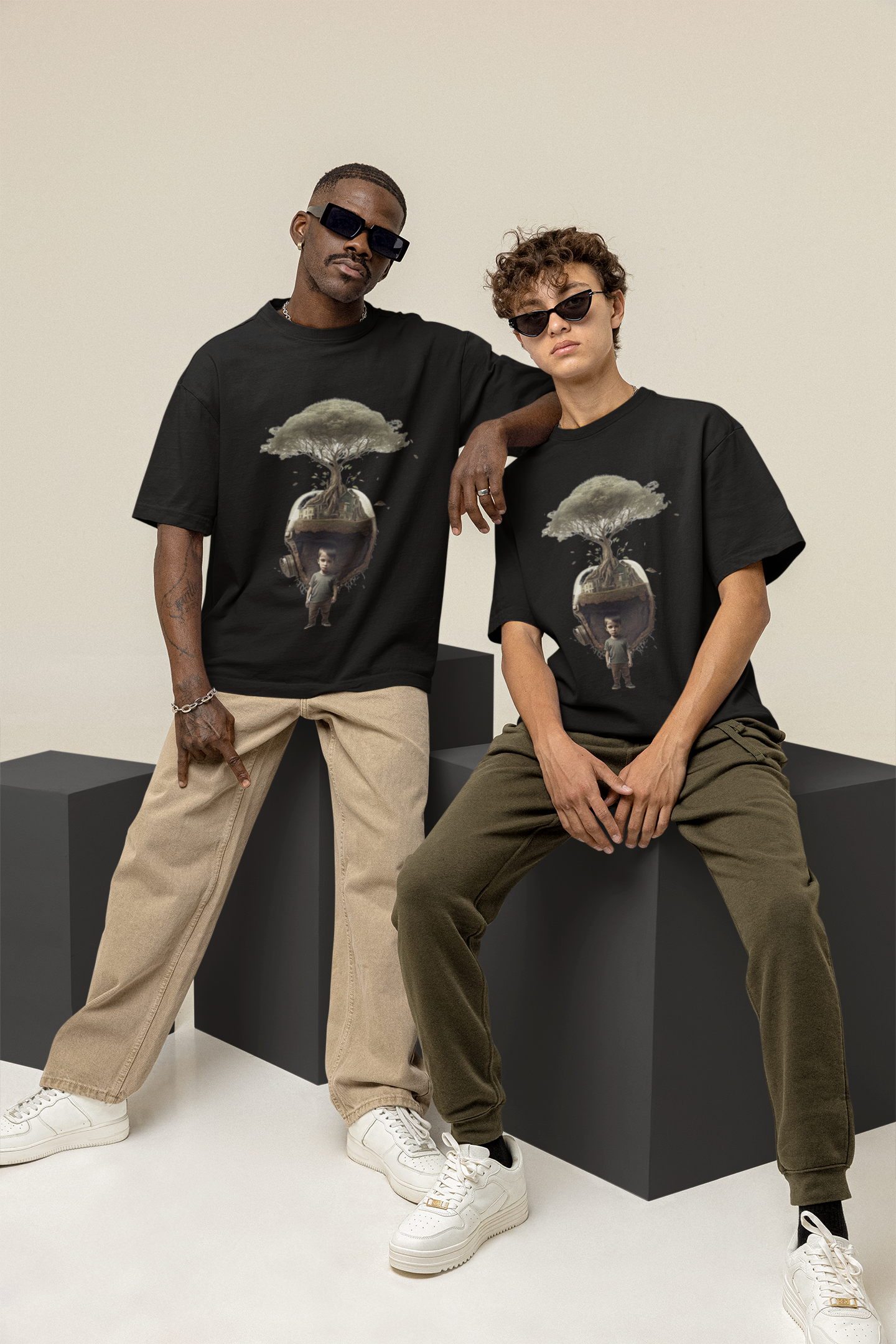 GOODLUCK Oversized Tee β Roots of Wisdom (White & Black Edition)