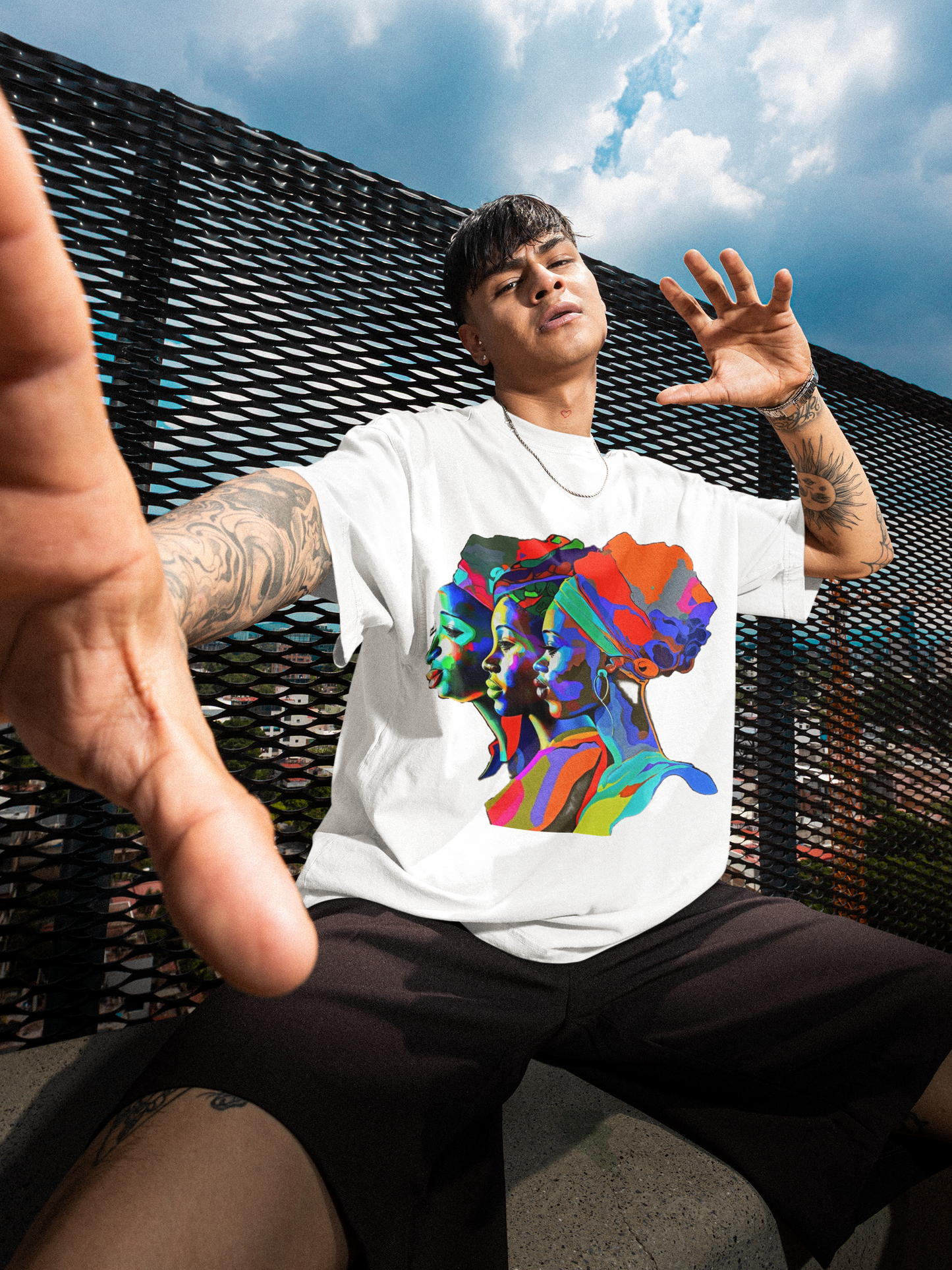 GOODLUCK Oversized Tee – Motherland Spectrum (White & Black Edition)