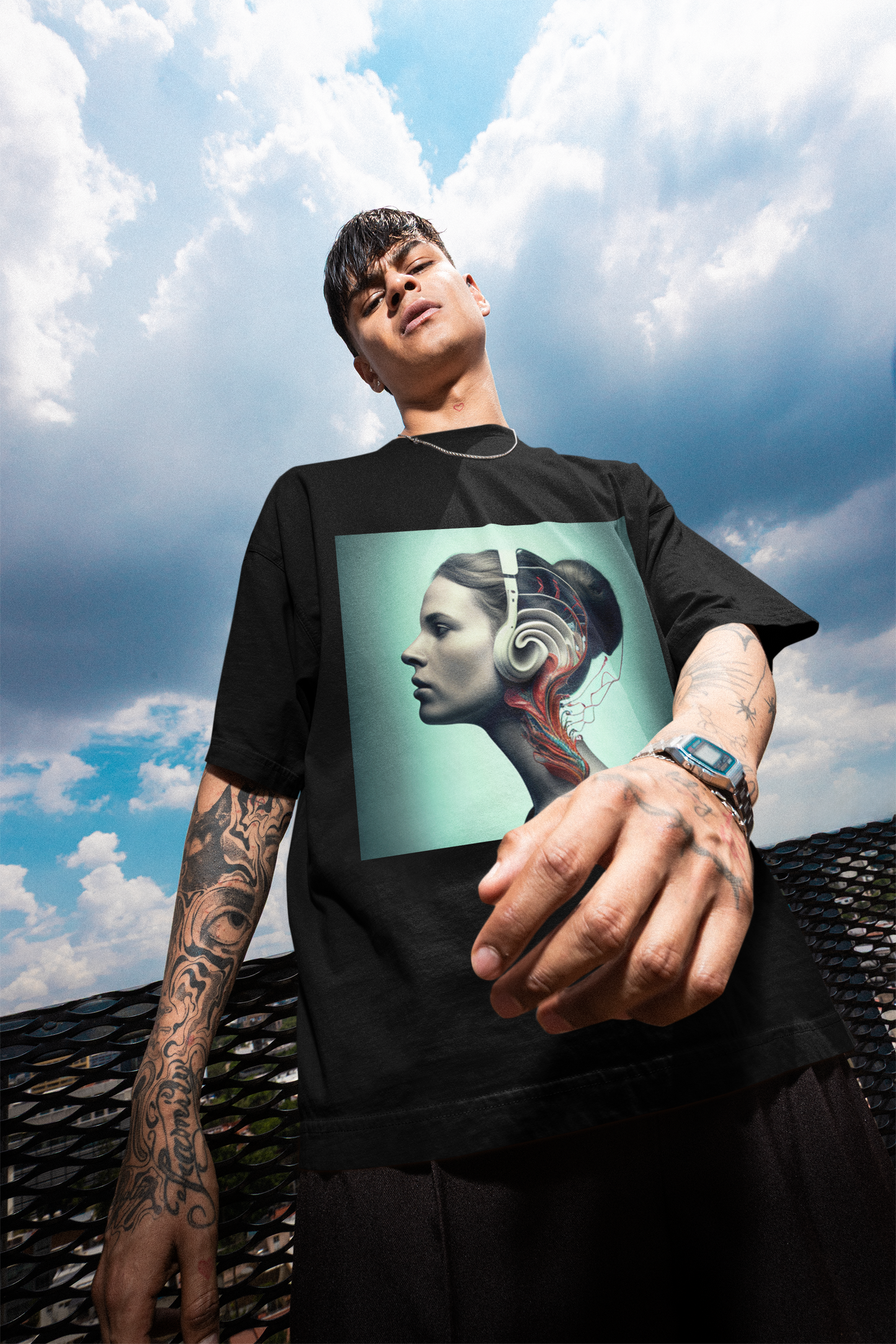 GOODLUCK Oversized Tee ā Human Frequency (Black & White Edition)