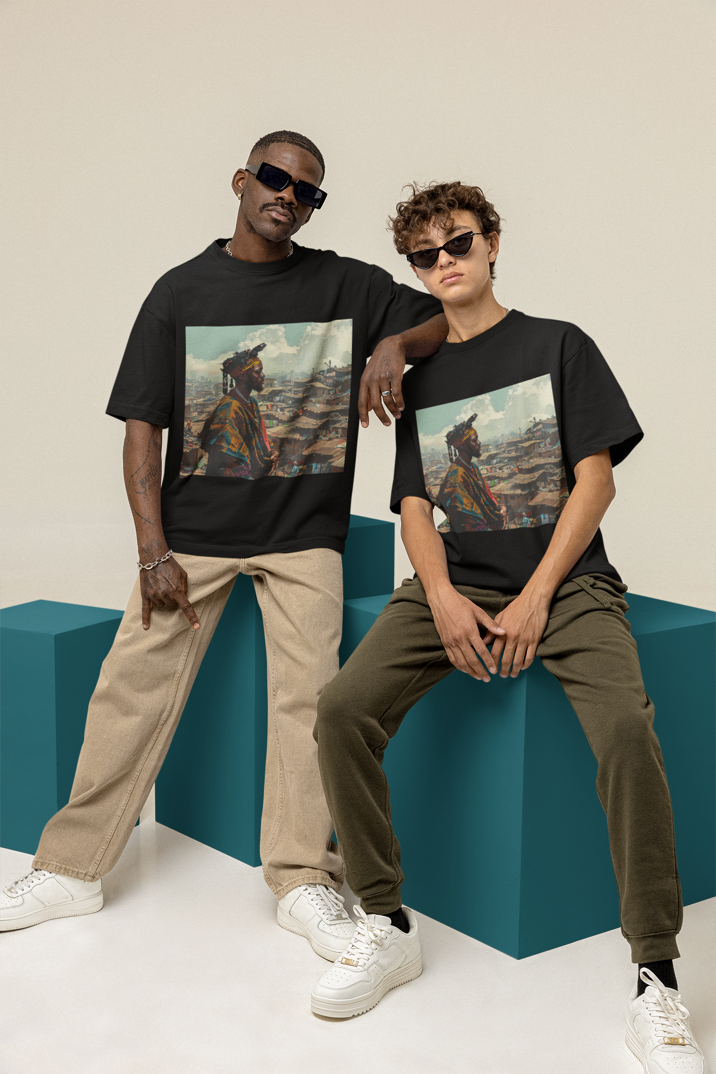 GOODLUCK Oversized Tee ā Urban Guardian (Black & White Edition)