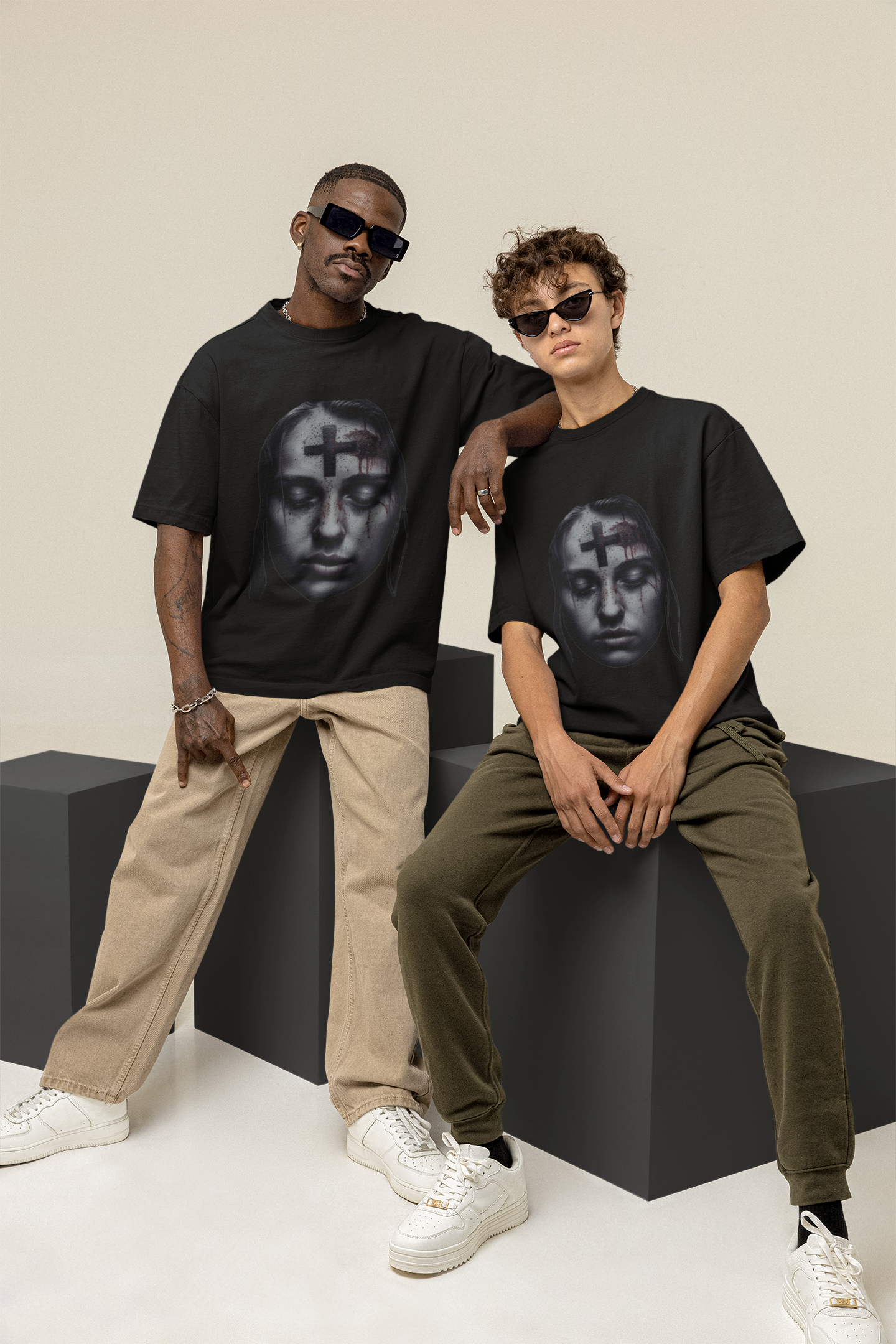 GOODLUCK Oversized Tee ā Witness of the Cross (Black & White Edition)