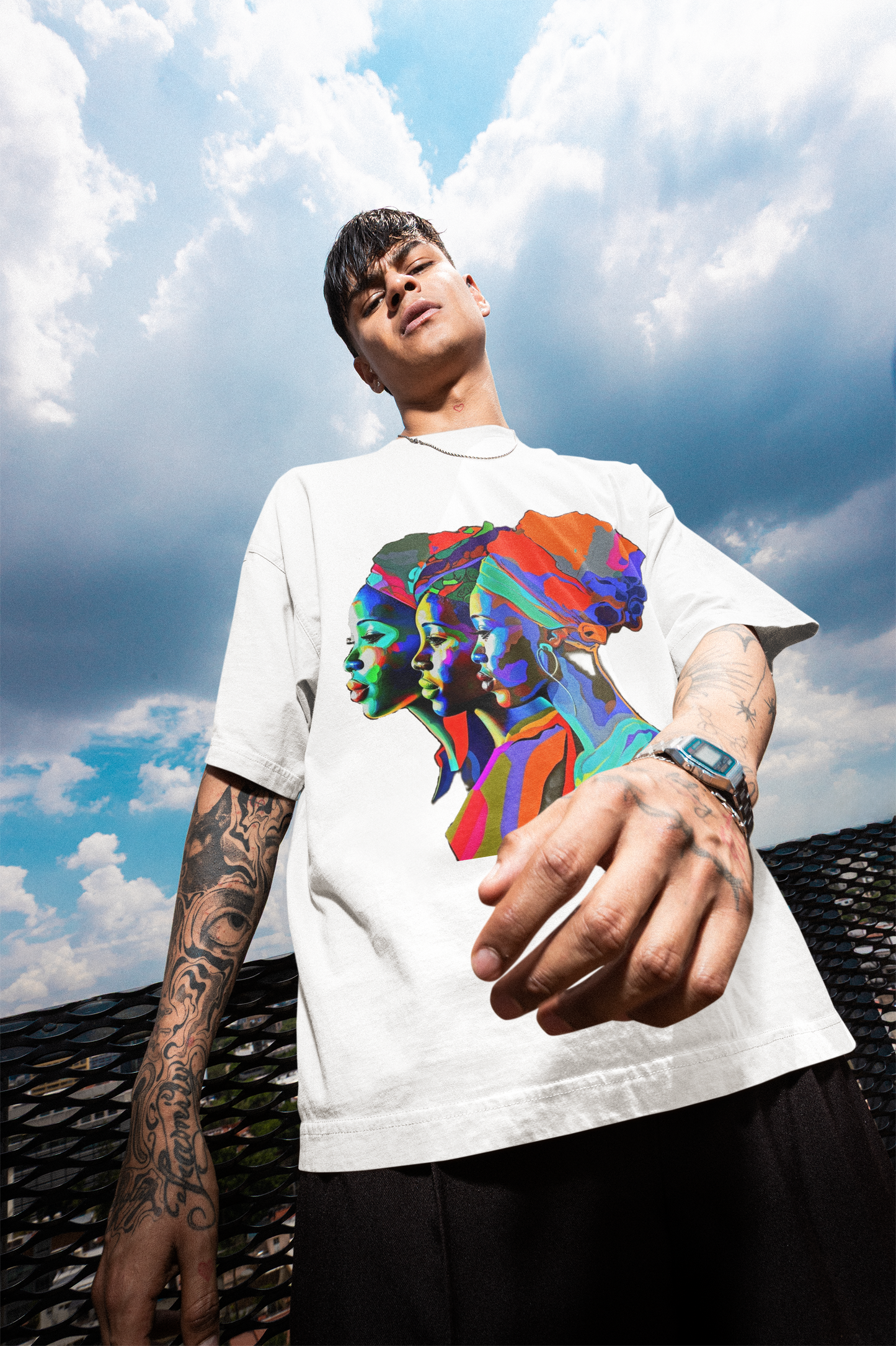 GOODLUCK Oversized Tee – Motherland Spectrum (White & Black Edition)
