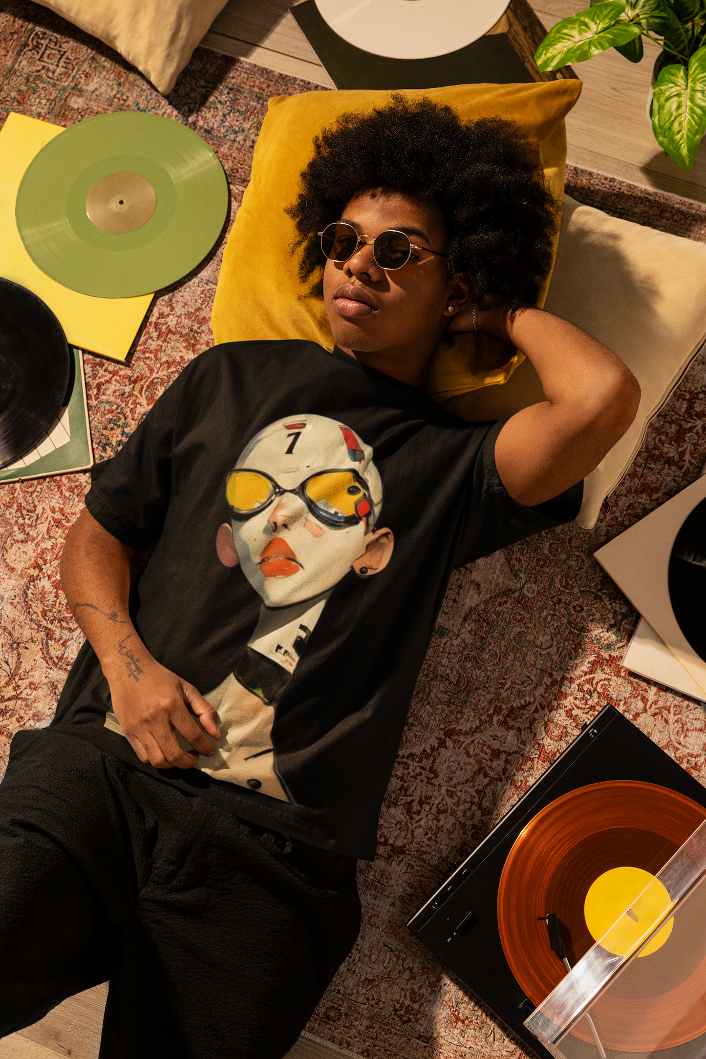GOODLUCK Oversized Tee – Cyber Face (Black Edition)