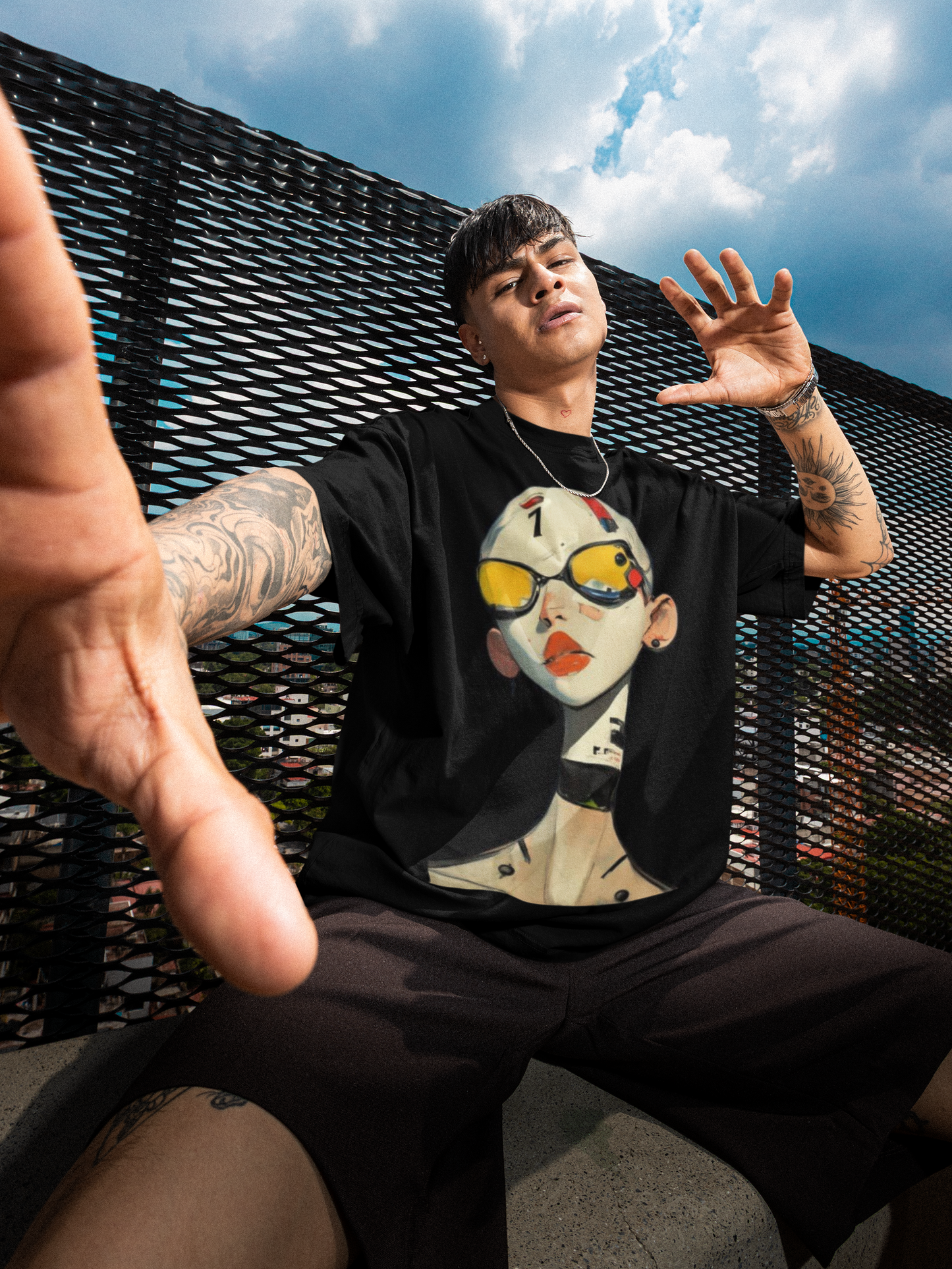 GOODLUCK Oversized Tee – Cyber Face (Black Edition)