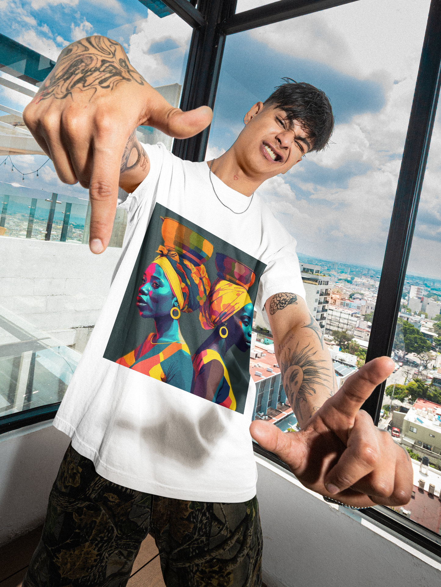 GOODLUCK Oversized Tee – Motherland Queens (Black & White Edition)