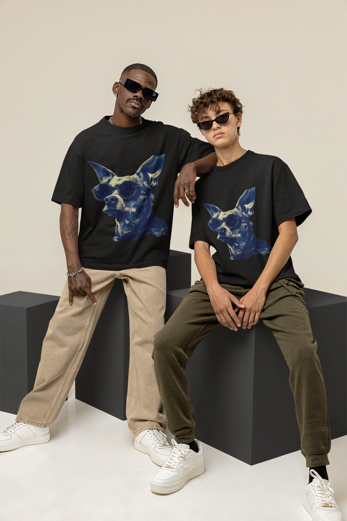 GOODLUCK Oversized Tee – Boss Dog (White & Black Editions)