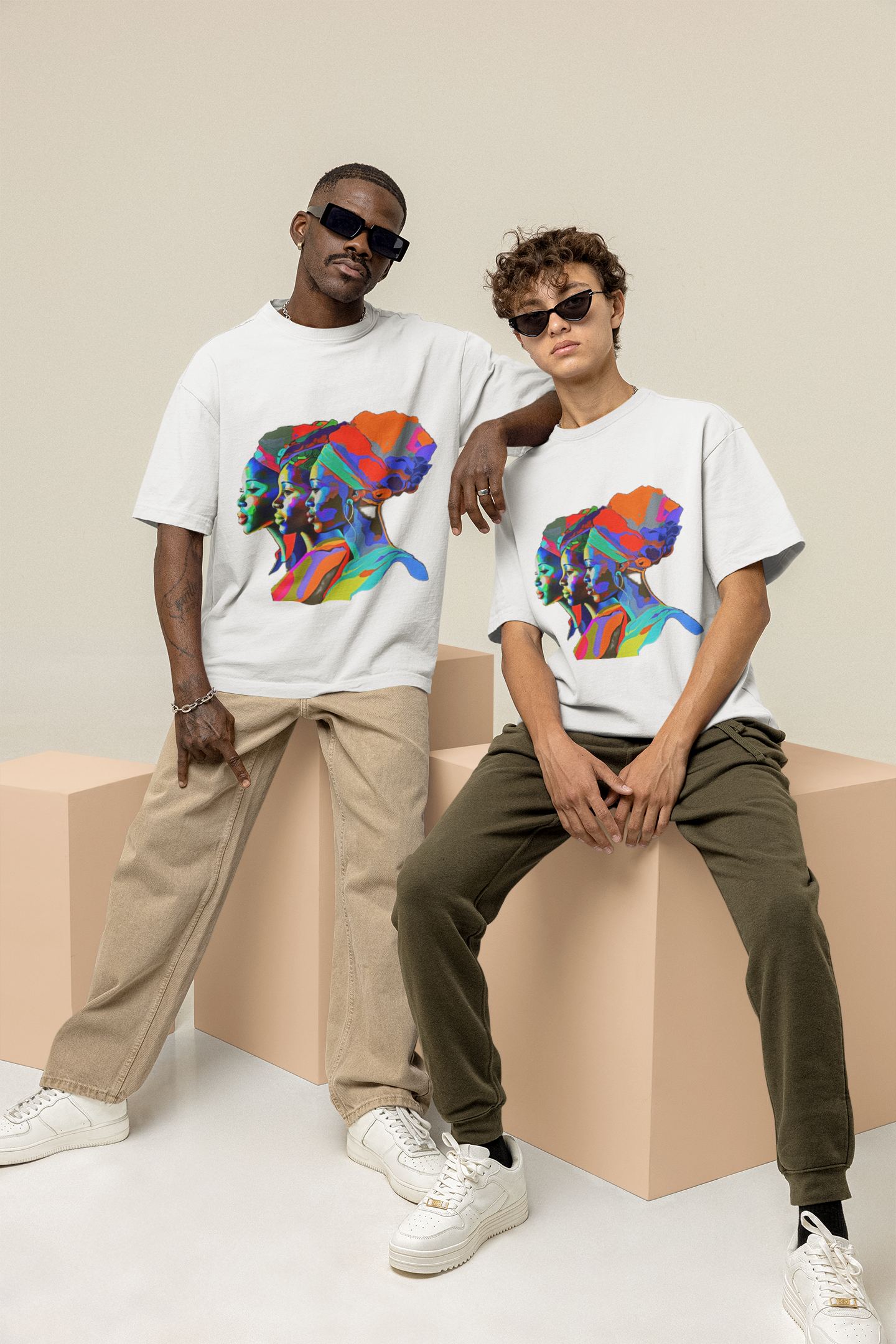 GOODLUCK Oversized Tee – Motherland Spectrum (White & Black Edition)