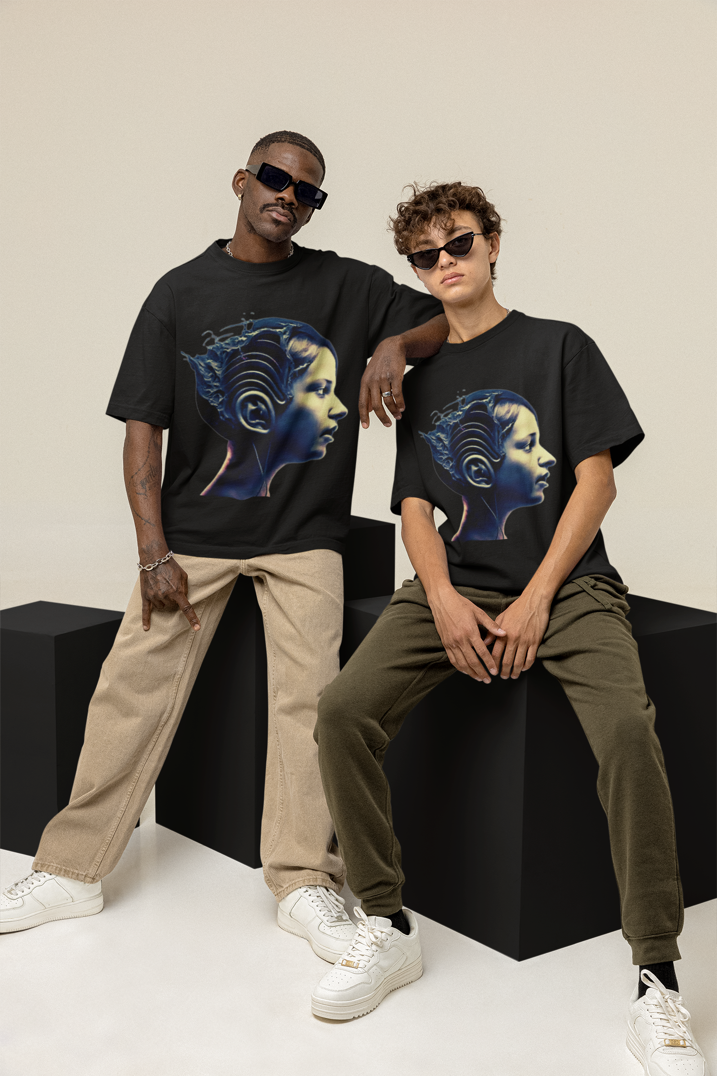 GOODLUCK Oversized Tee – Future Memory (Black & White Edition)