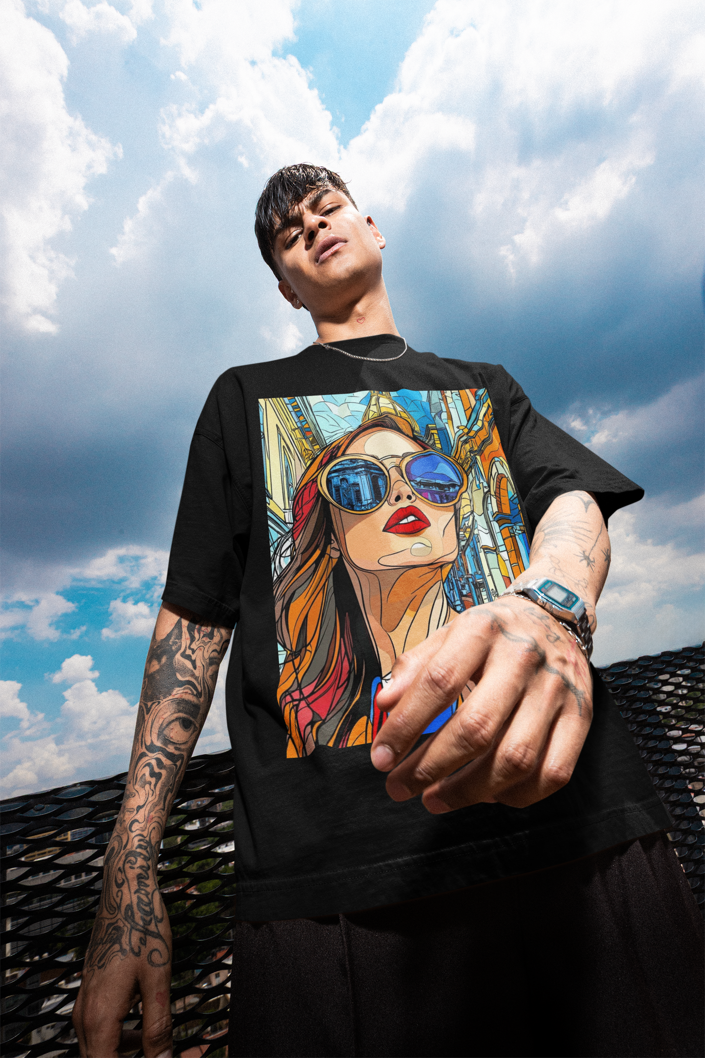 GOODLUCK Oversized Tee – City Reflections (Black & White Editions)