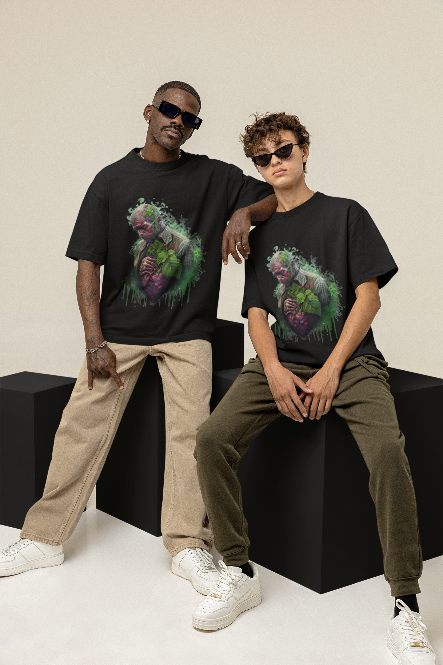 GOODLUCK Oversized Tee – Heart of Roots Edition (White & Black)