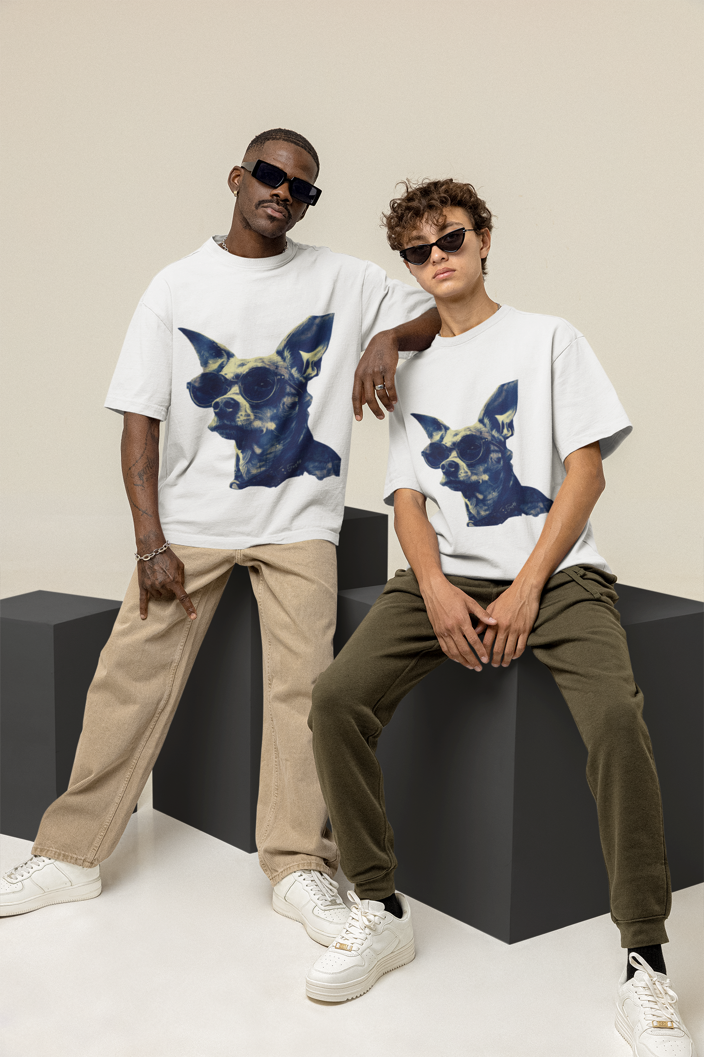 GOODLUCK Oversized Tee – Boss Dog (White & Black Editions)