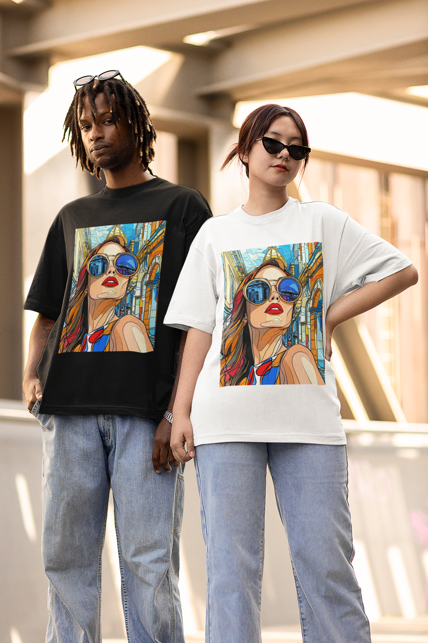 GOODLUCK Oversized Tee – City Reflections (Black & White Editions)
