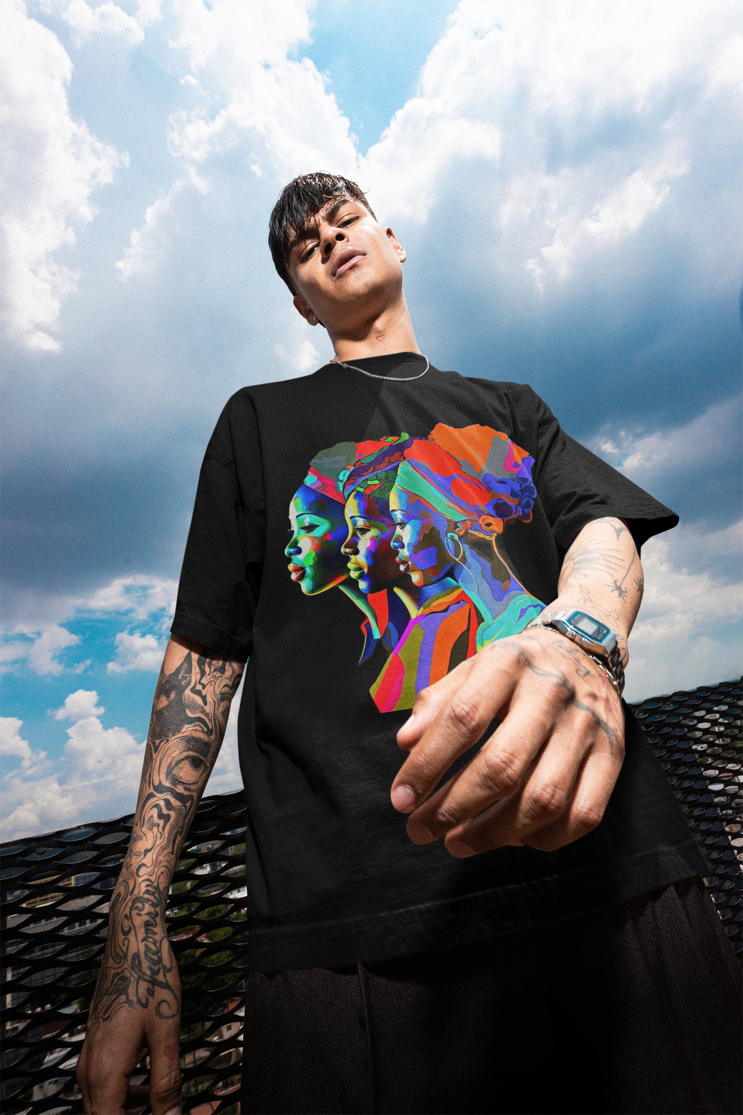 GOODLUCK Oversized Tee – Motherland Spectrum (White & Black Edition)