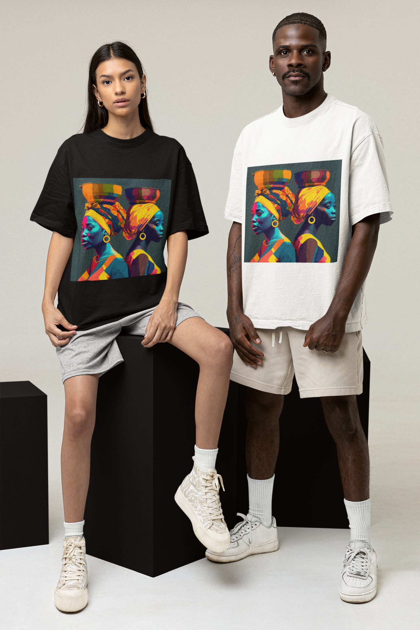 GOODLUCK Oversized Tee – Motherland Queens (Black & White Edition)