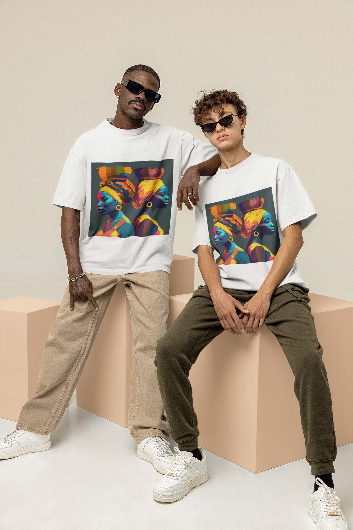 GOODLUCK Oversized Tee – Motherland Queens (Black & White Edition)