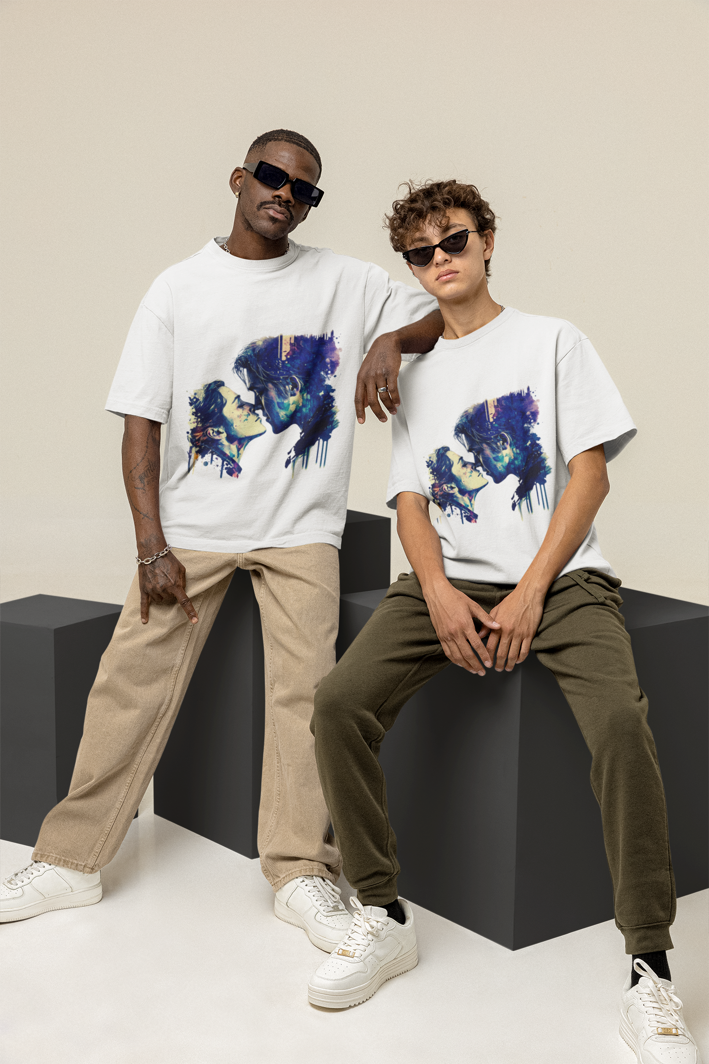 GOODLUCK Oversized Tee – Cosmic Kiss (White Edition)