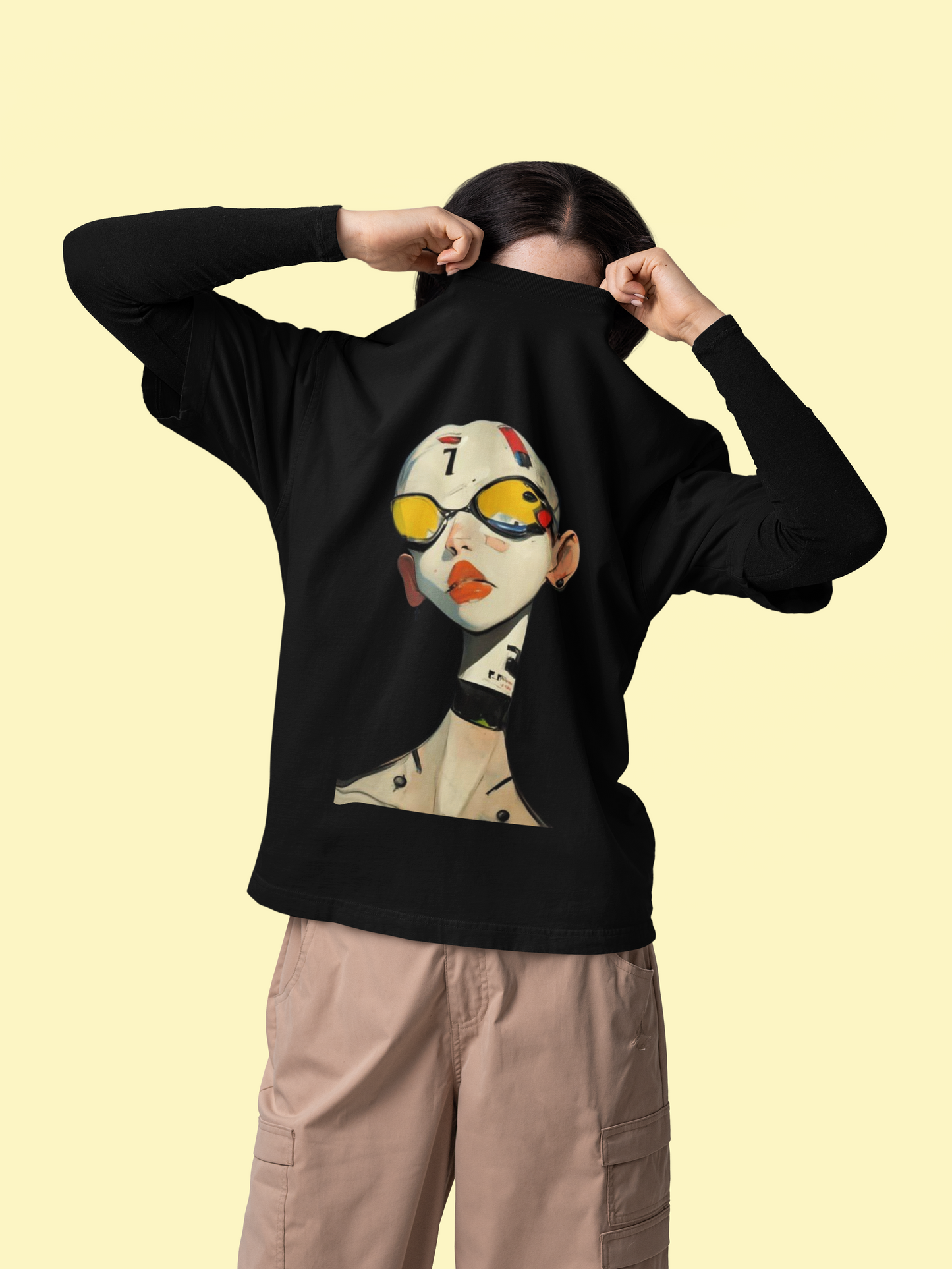 GOODLUCK Oversized Tee – Cyber Face (Black Edition)