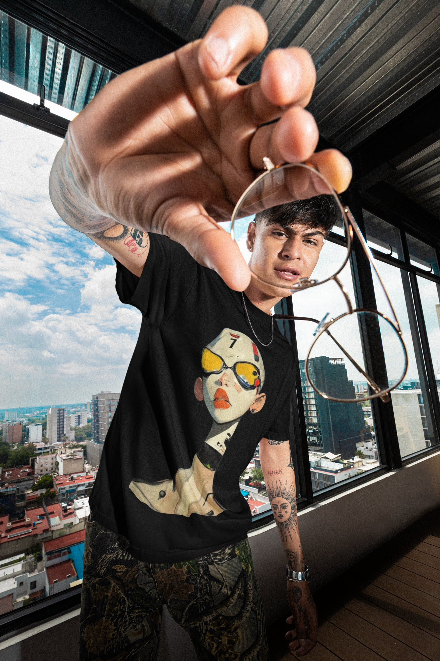 GOODLUCK Oversized Tee – Cyber Face (Black Edition)