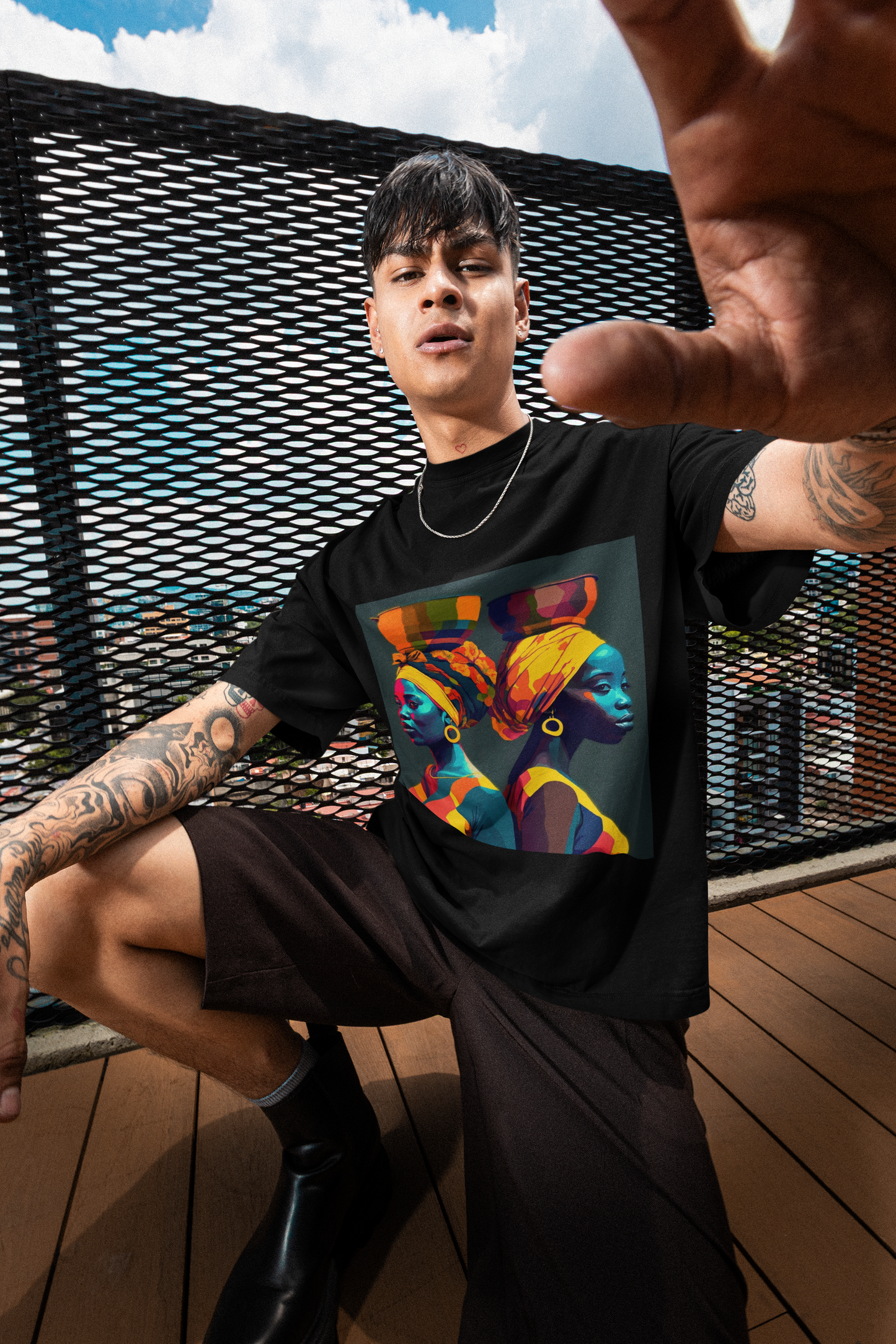 GOODLUCK Oversized Tee – Motherland Queens (Black & White Edition)
