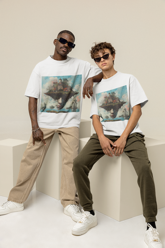 GOODLUCK Oversized T-Shirt – Skyline Dreams (White & Black Edition)