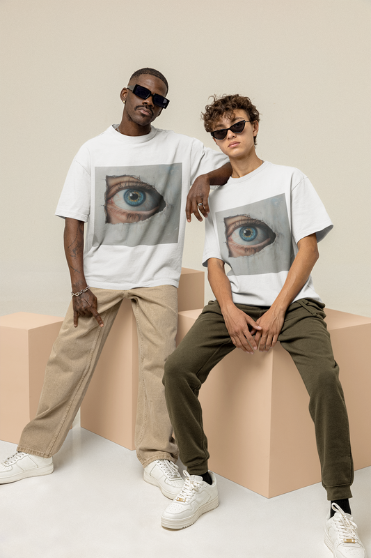GOODLUCK Oversized T-Shirt – The Eye Never Sleeps (White & Black Edition)