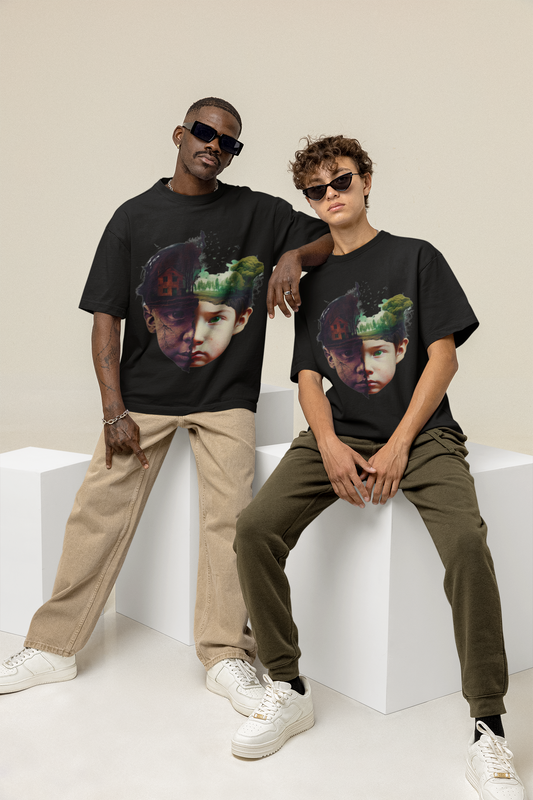 GOODLUCK Oversized Tee – Dual Child (White & Black Edition)
